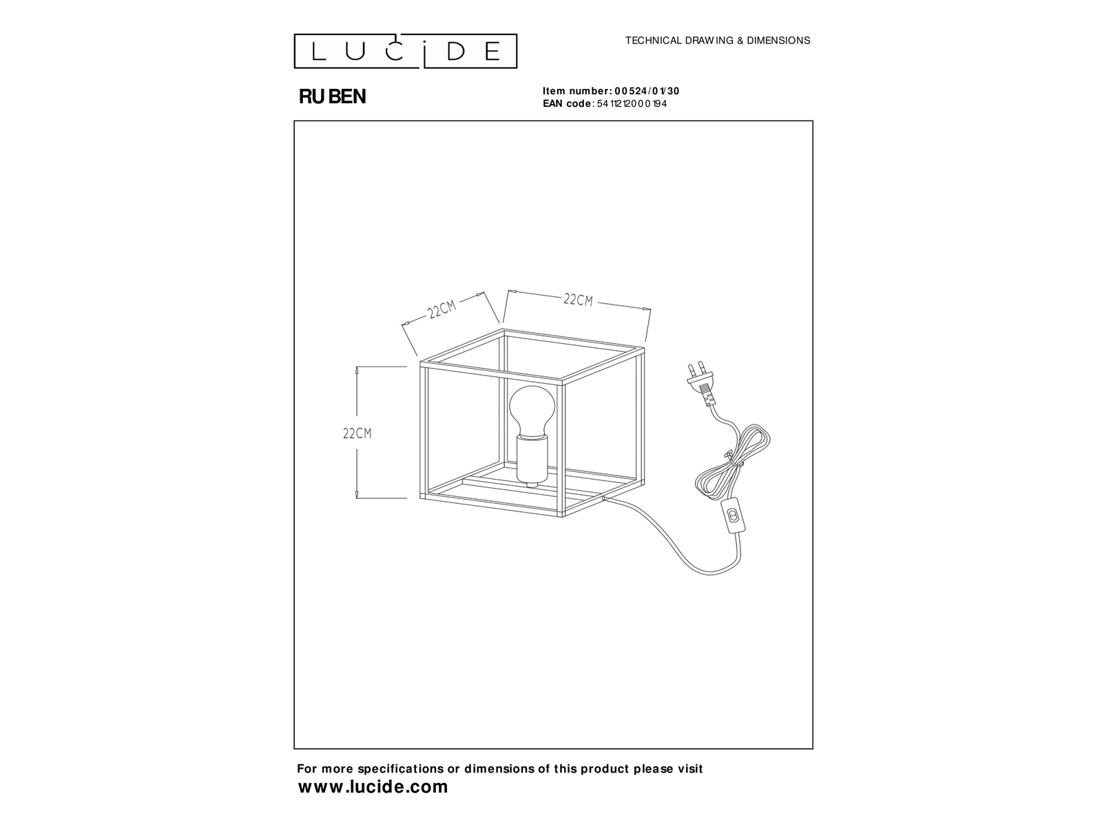 Stolní lampa Ruben, černá, E27, 22cm