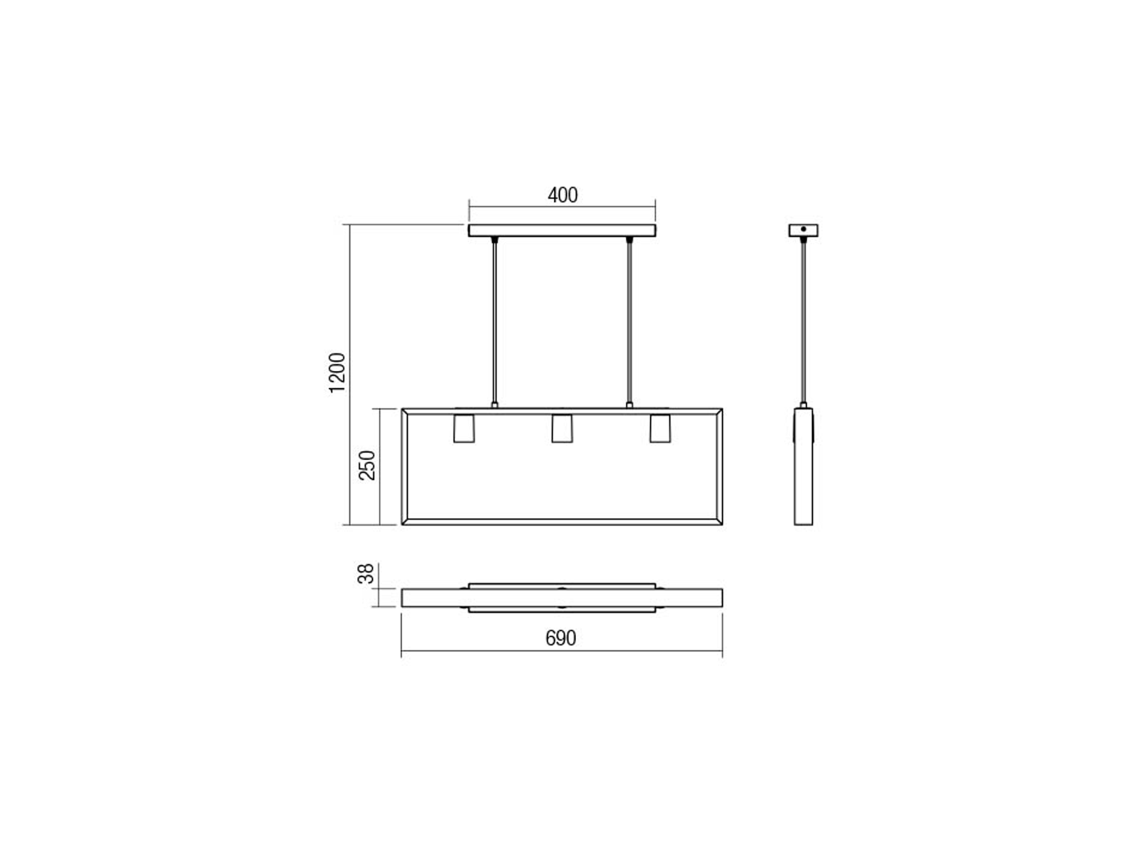 Závěsné svítidlo Timber, černé, dřevo, 3xE27, 69cm