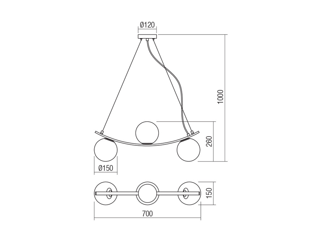 Závěsné svítidlo Volley, matně zlaté, 3xE14, 70cm