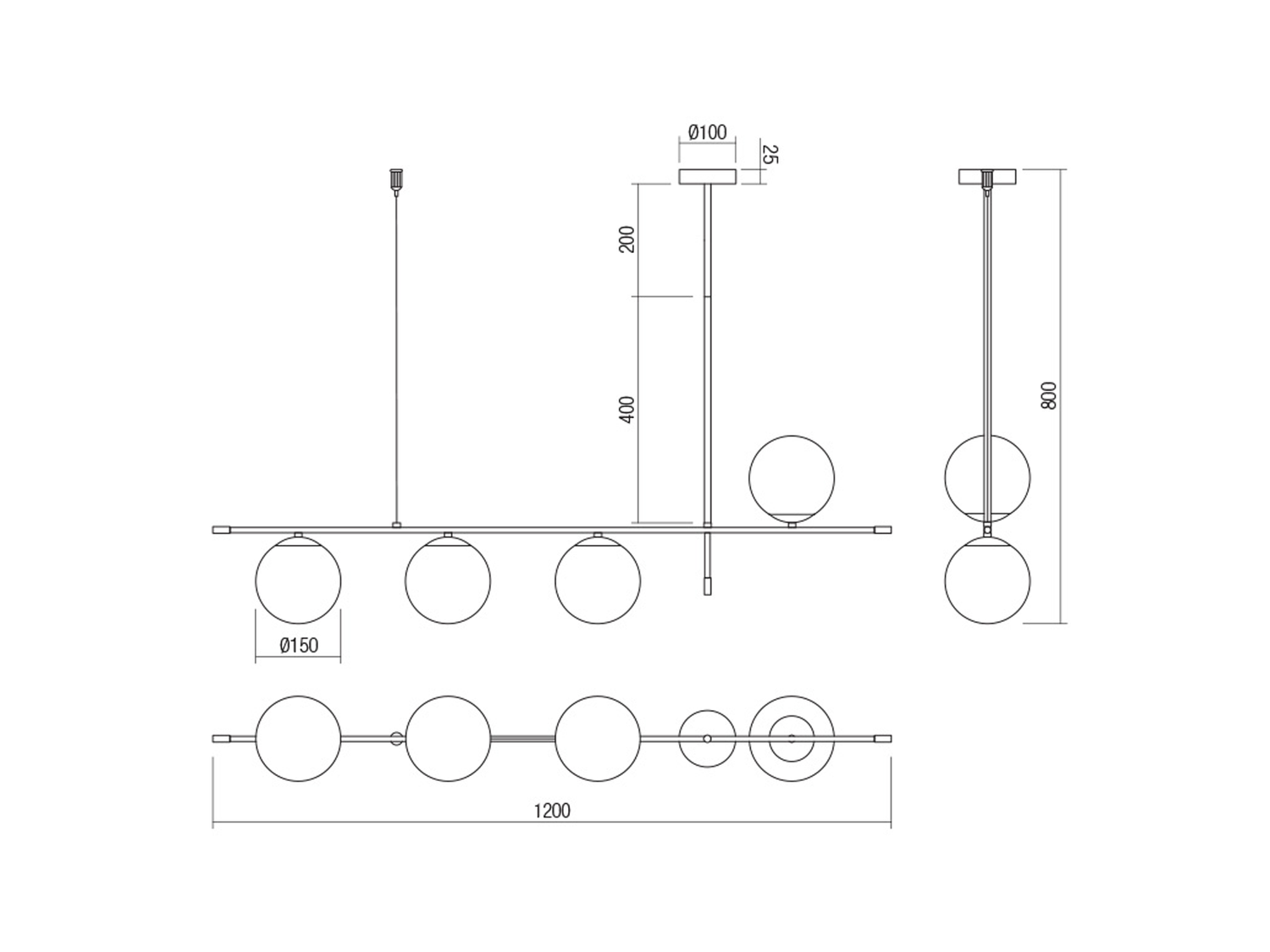 Závěsné svítidlo Essential, matně zlaté, matně černé 4xE14, 120cm