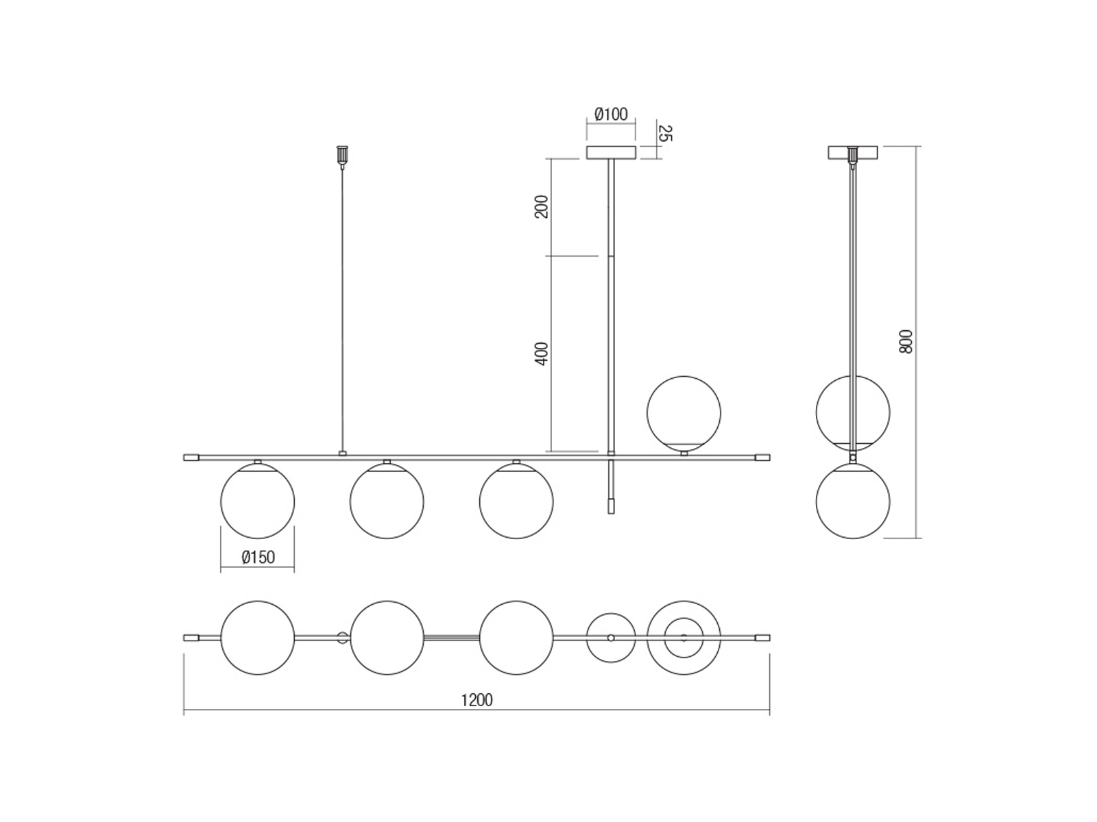 Závěsné svítidlo Essential, matně zlaté, matně černé 4xE14, 120cm