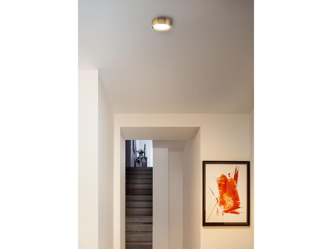 Stropní LED svítidlo Punkt, mosaz, 6W, 3000K, ø15cm