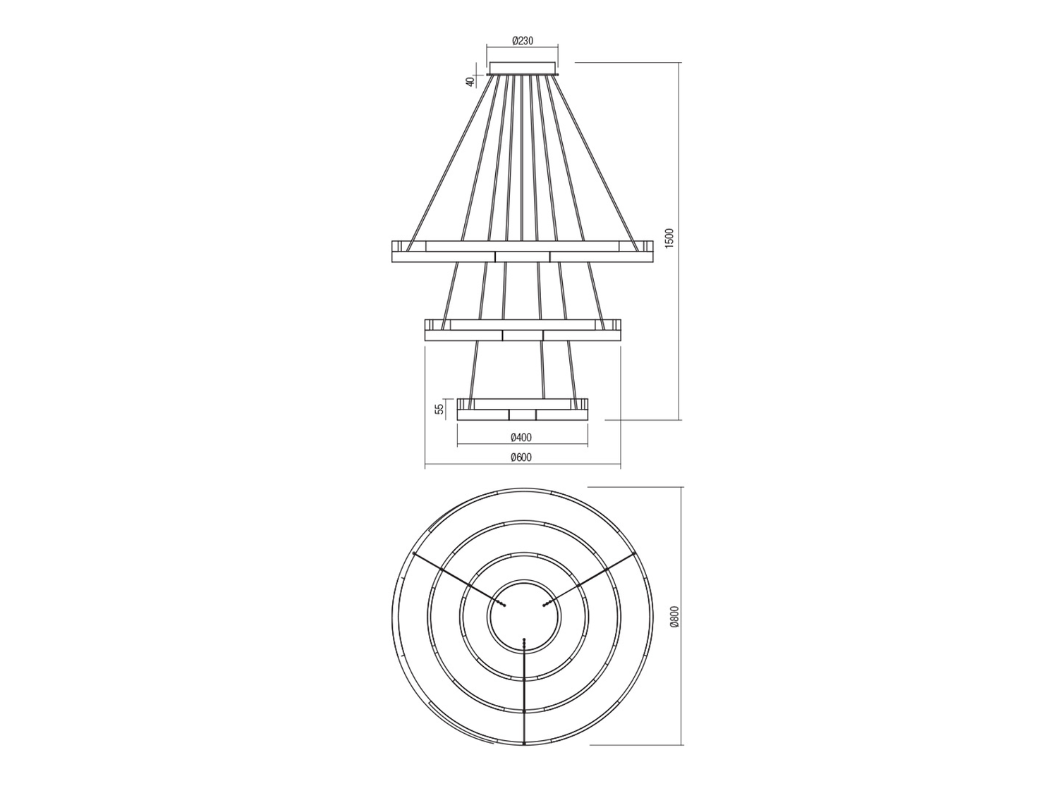 Závěsné LED svítidlo Castle, matná černá, 80W, 3000K, ø40, ø60, ø80cm