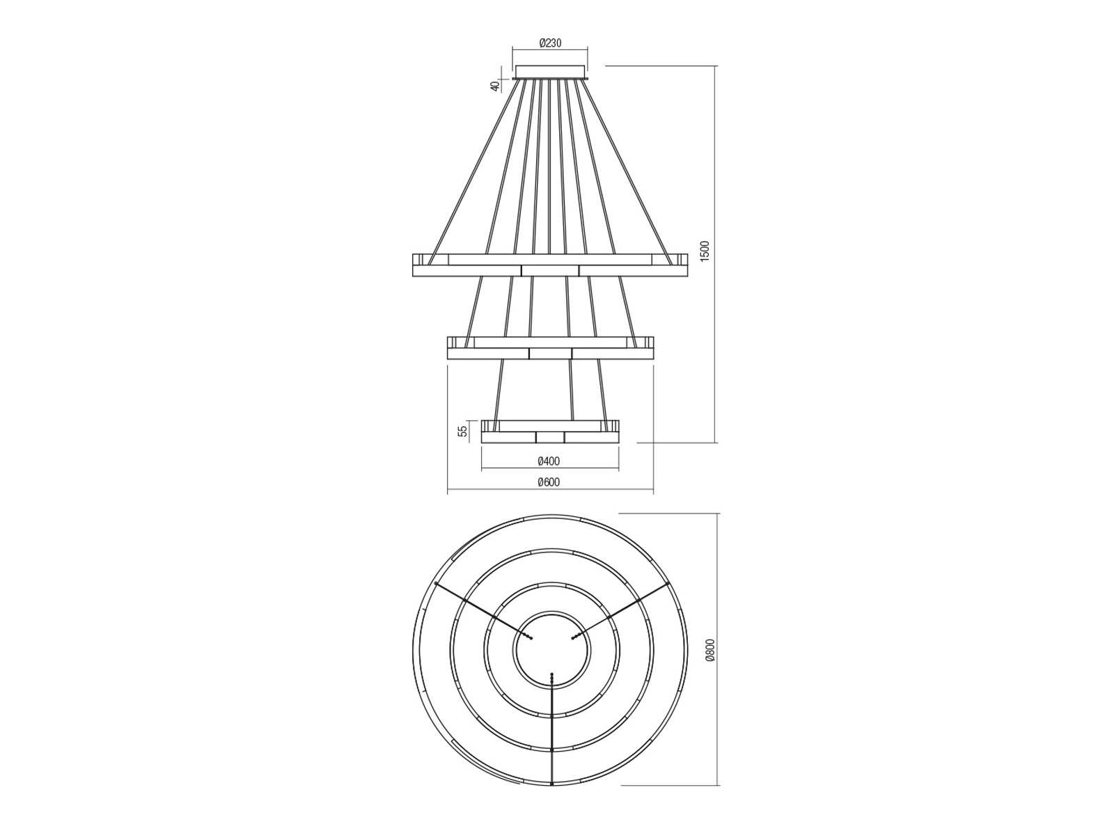 Závěsné LED svítidlo Castle, matná černá, 80W, 3000K, ø40, ø60, ø80cm