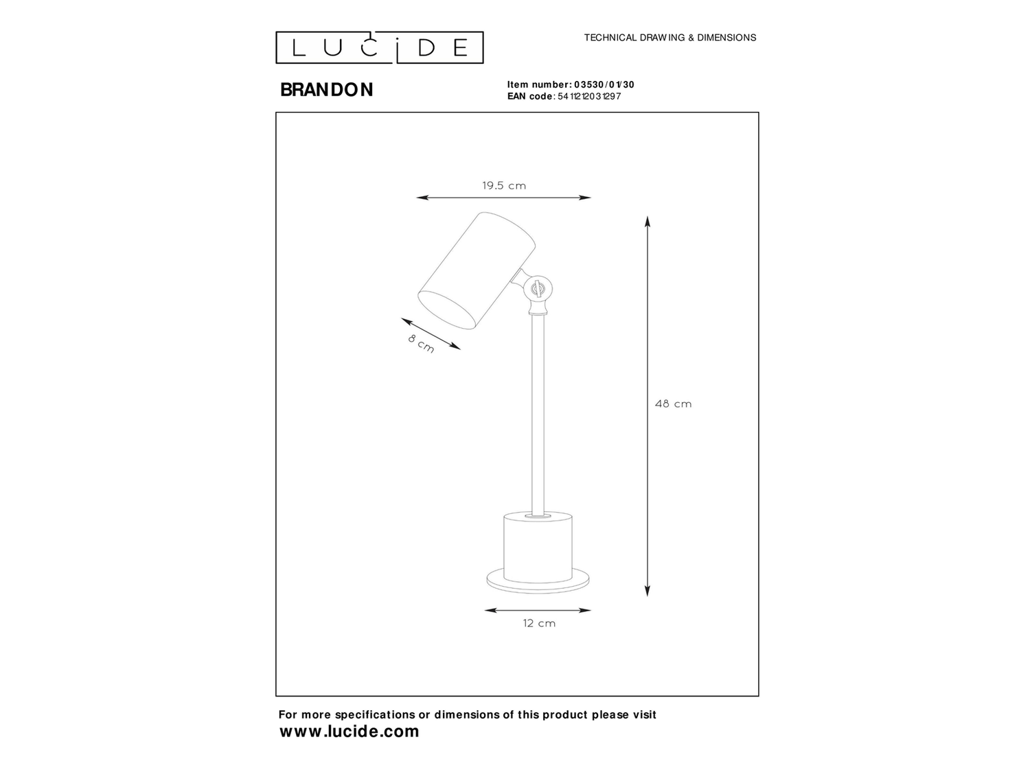 Stolní lampa Brandon, černá/zlatá, E14, 48cm