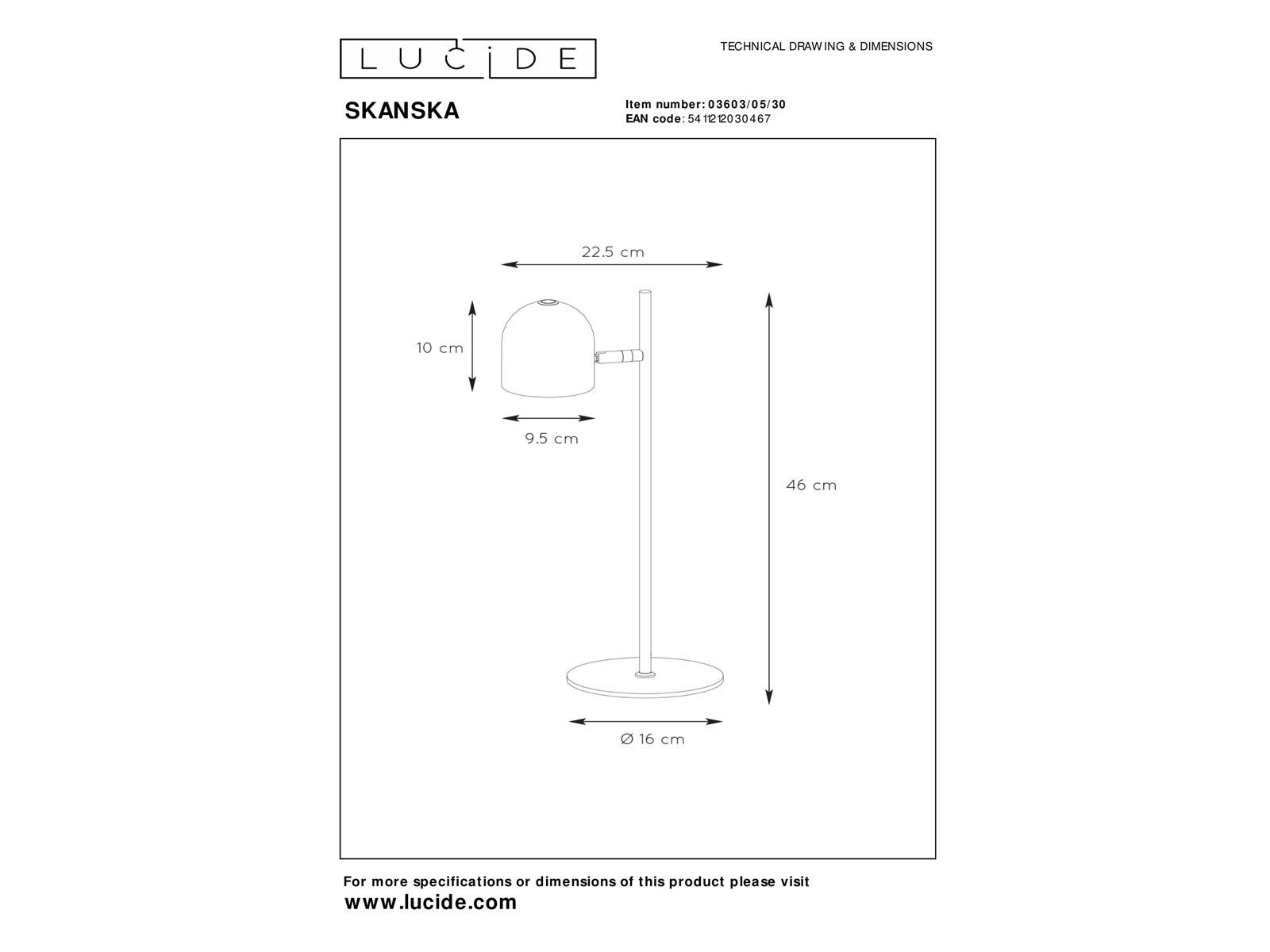 Stolní LED lampa Skanska černá, 5W, 3000K, 46cm