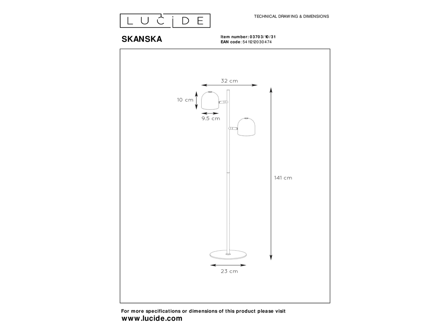 Stojací LED lampa Skanska bílá, 2x5W, 3000K, 141cm