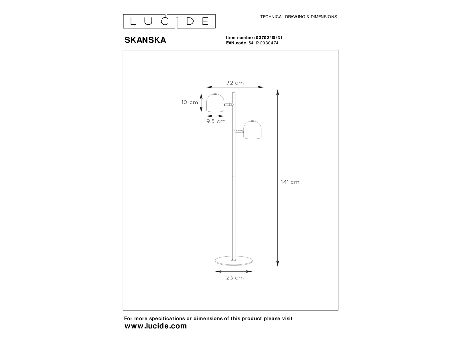 Stojací LED lampa Skanska bílá, 2x5W, 3000K, 141cm