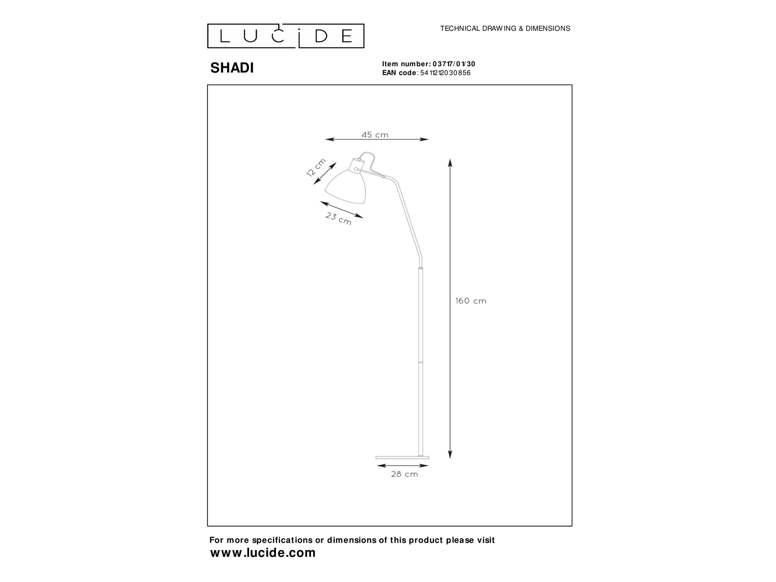 Stojací lampa Shadi, černá, E27, 160cm