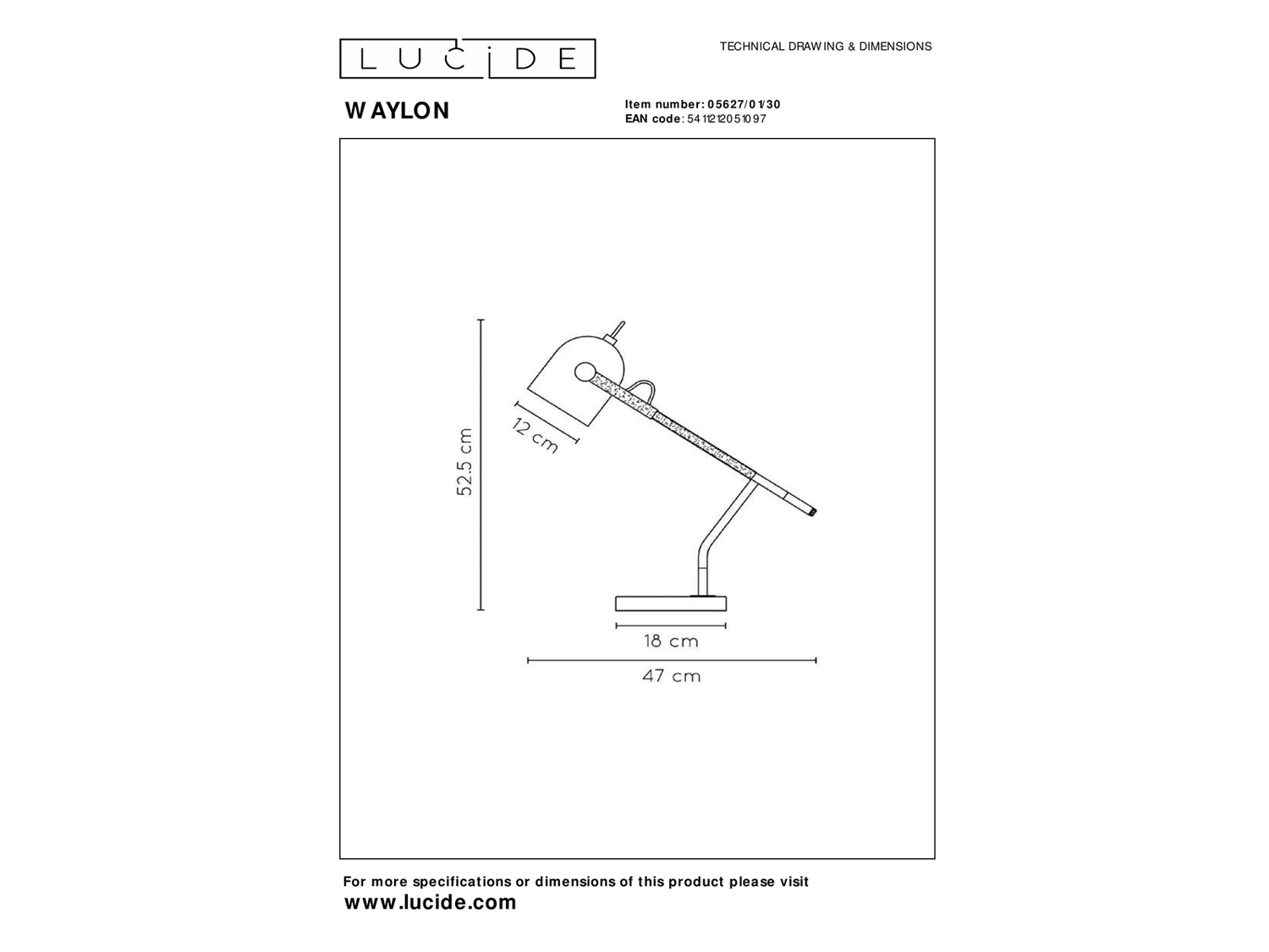 Stolní lampa Waylon, černá, E27, 52,5cm