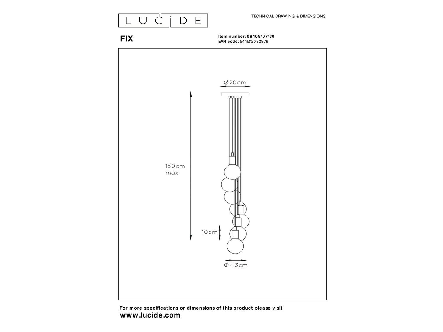 Závěsné svítidlo Fix, černé, 7xE27, 150cm