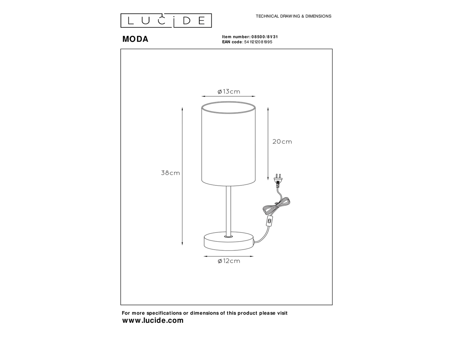 Stolní lampa Moda, bílá, E27, 38cm