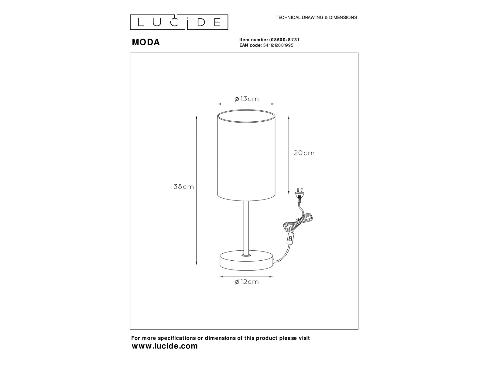 Stolní lampa Moda, bílá, E27, 38cm