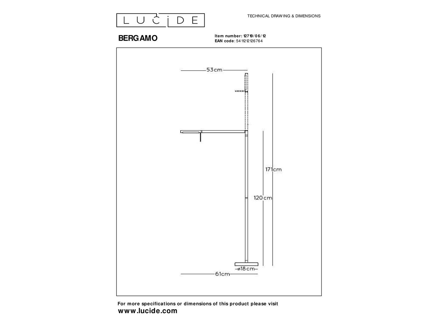 Stojací LED lampa Bergamo saténový chrom, 7,2W, 3000K, 120cm