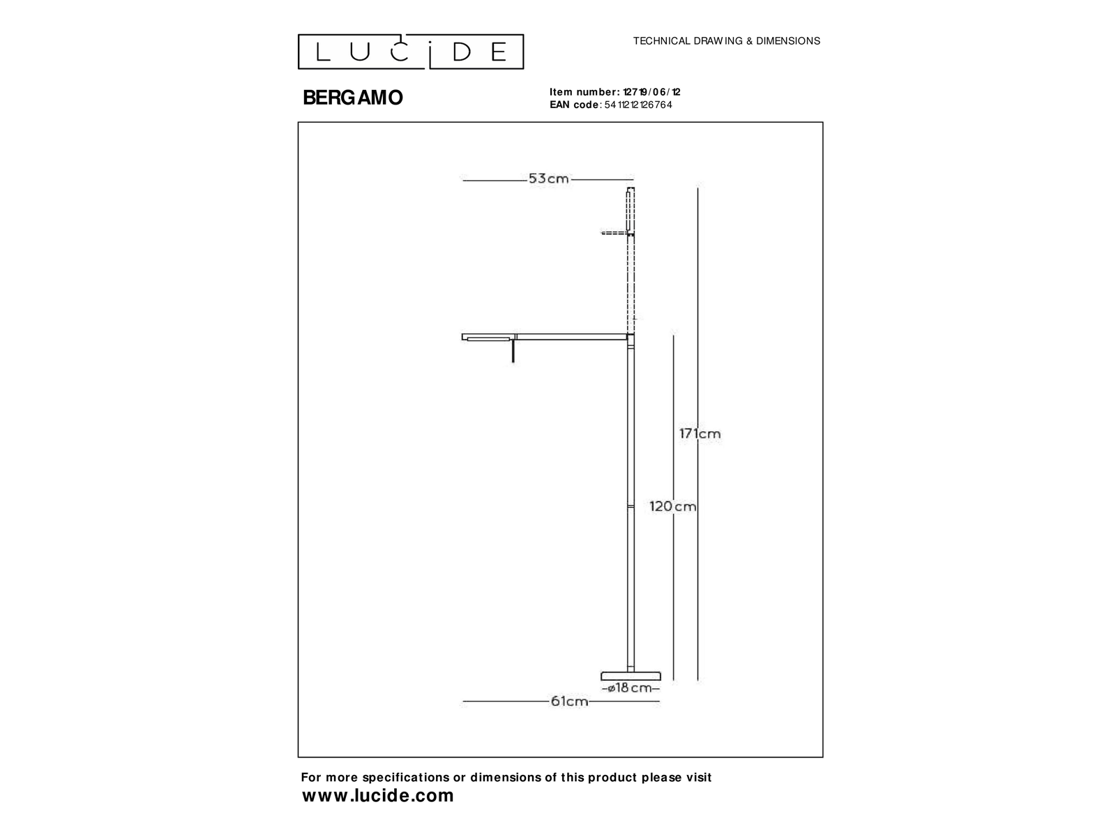 Stojací LED lampa Bergamo saténový chrom, 7,2W, 3000K, 120cm