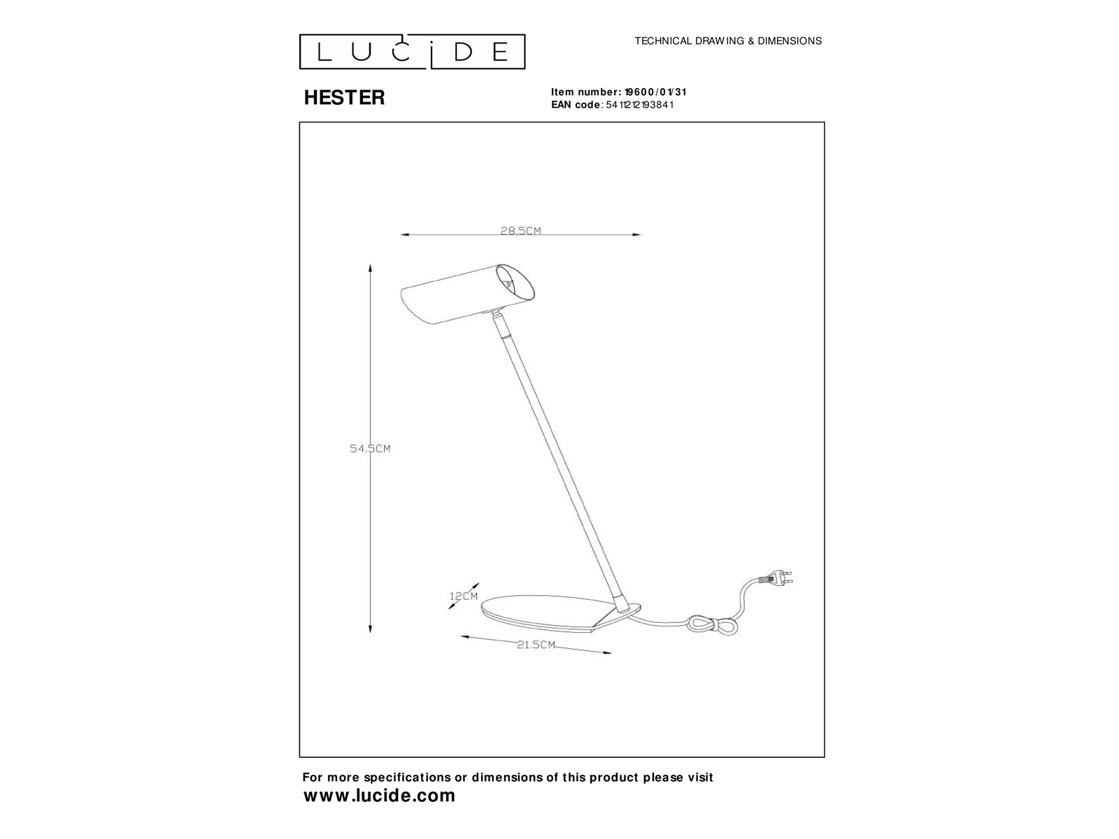 Stolní lampa Hester, bílá, GU10, 54,5cm