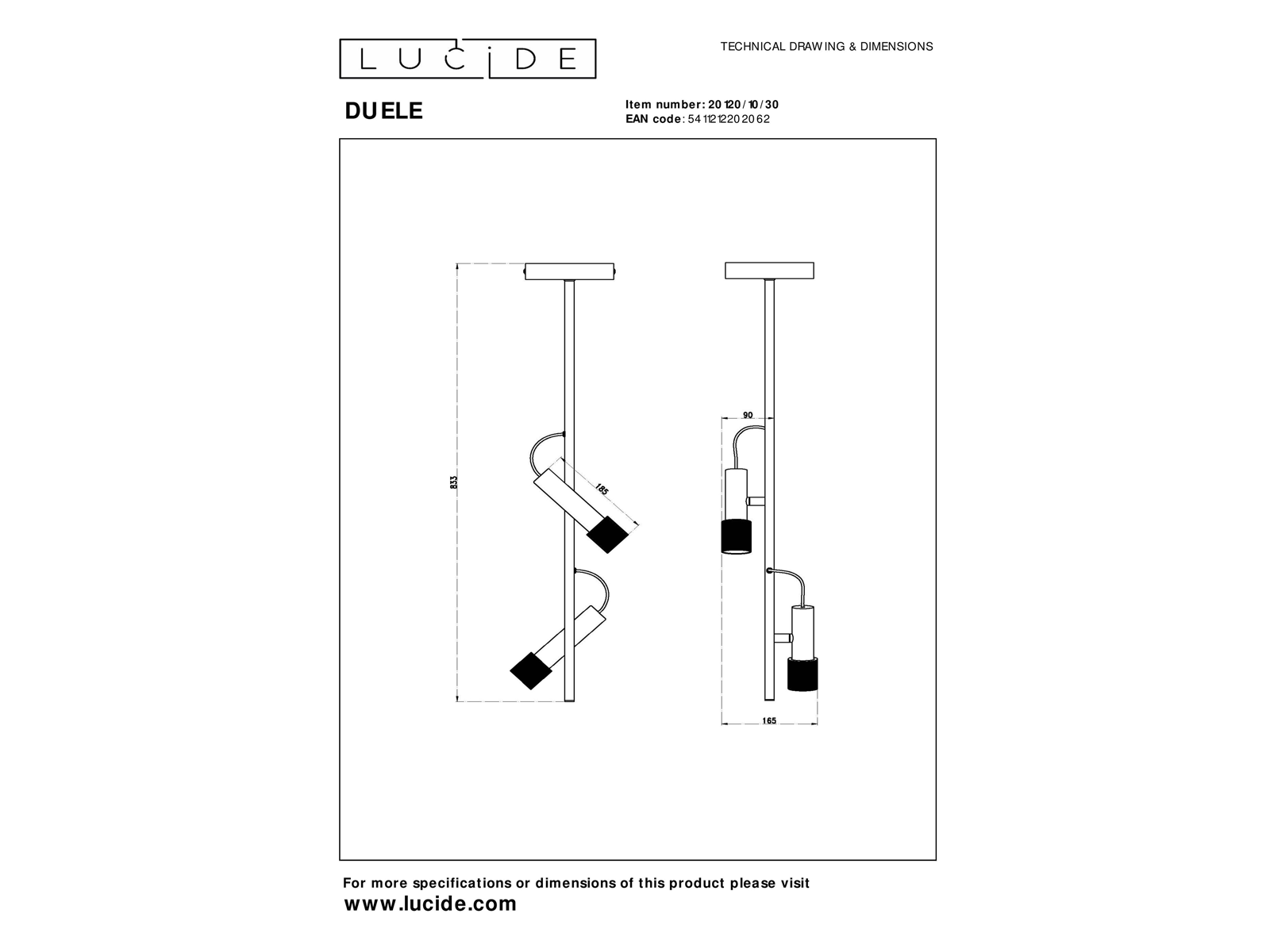 Stropní LED svítidlo Duele černé/zlaté, 2x5W, 3000K, 83,3cm