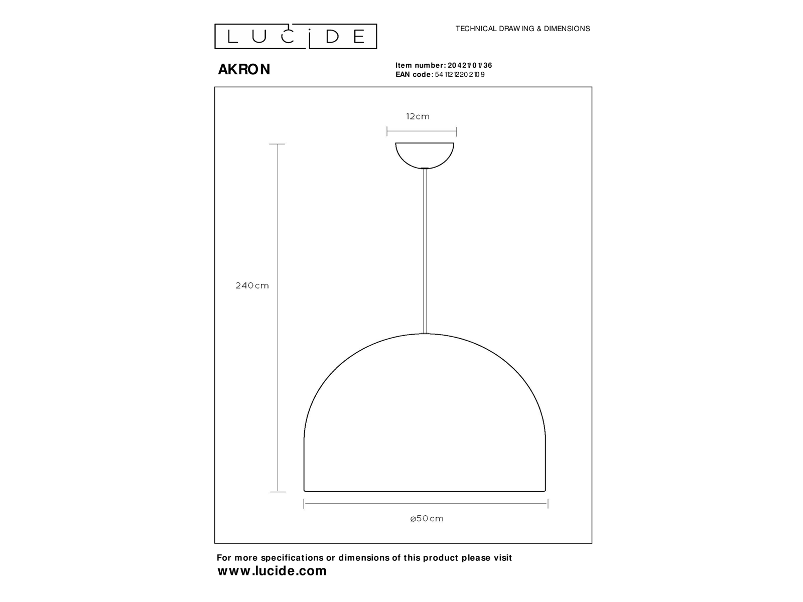 Závěsné svítidlo Akron šedé, E27, ø50cm