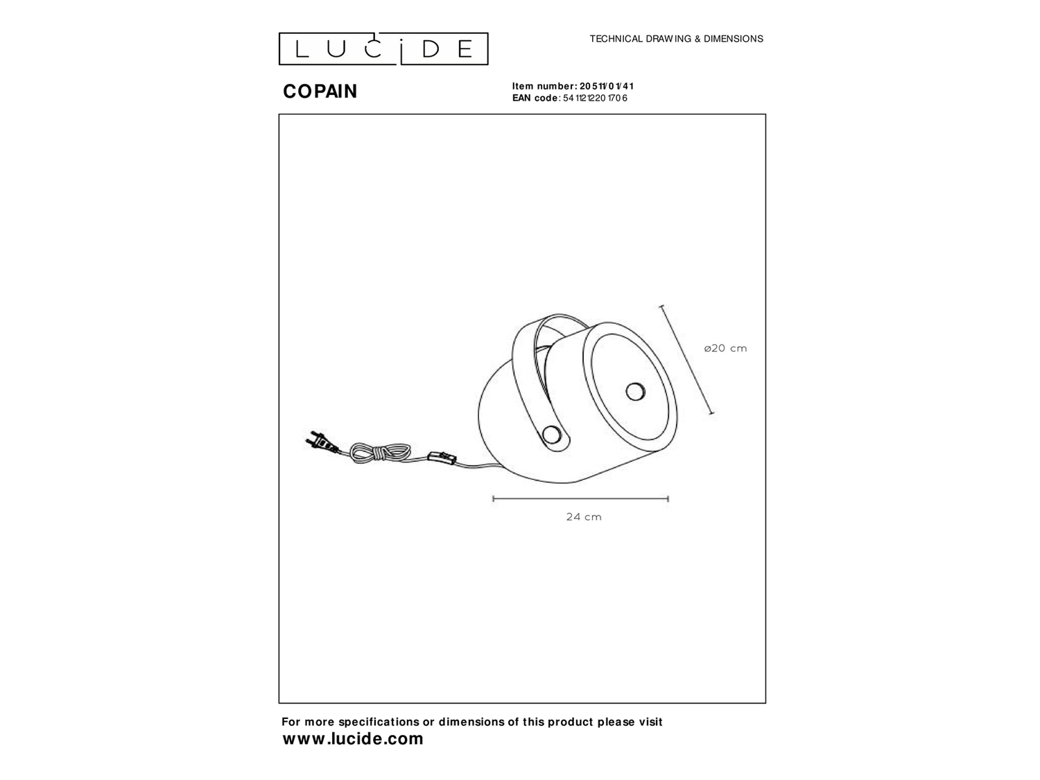 Stolní lampa Copain, E27, ø20cm