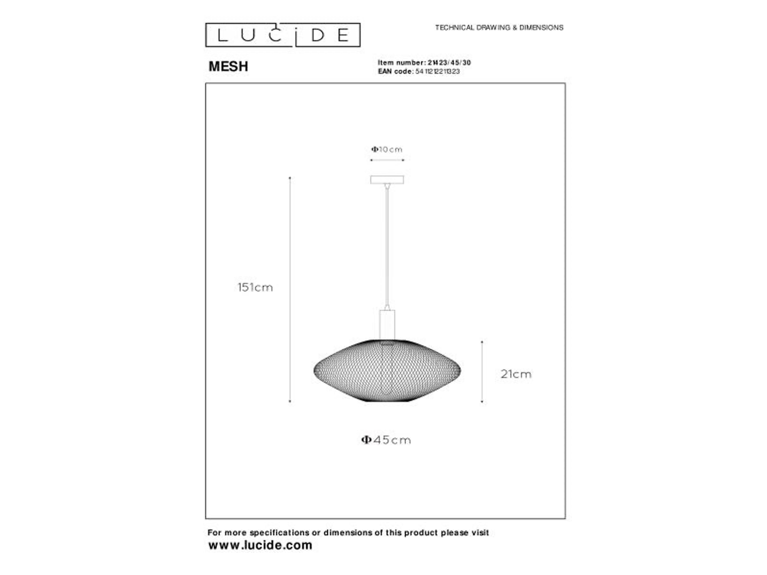 Závěsné svítidlo Mesh černé, E27, ø45cm