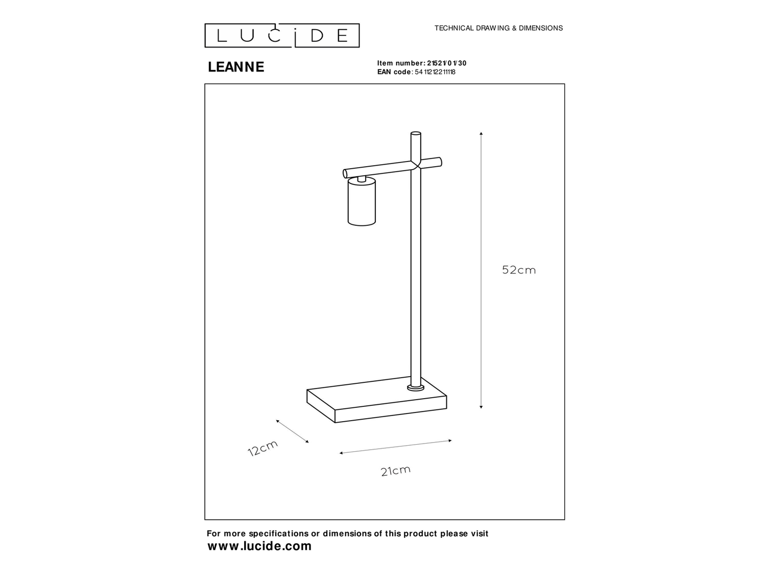 Stolní lampa Leanne, černá, E27, 52cm