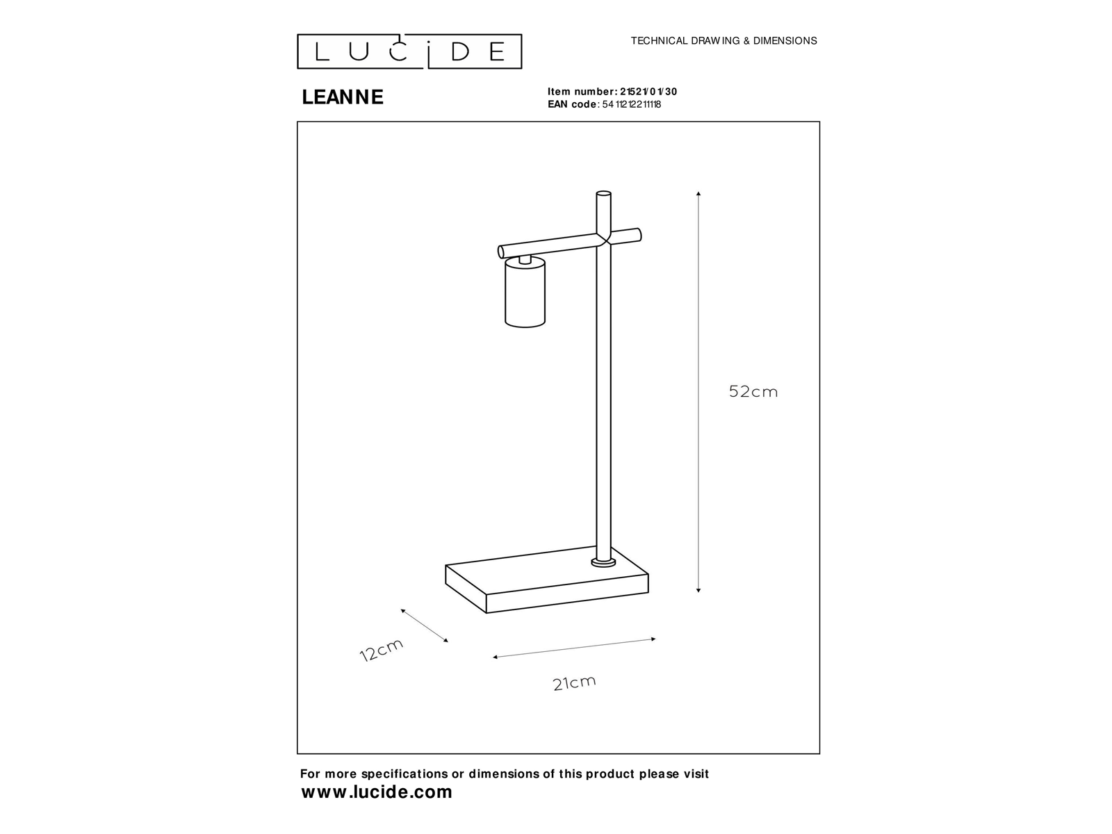 Stolní lampa Leanne, černá, E27, 52cm