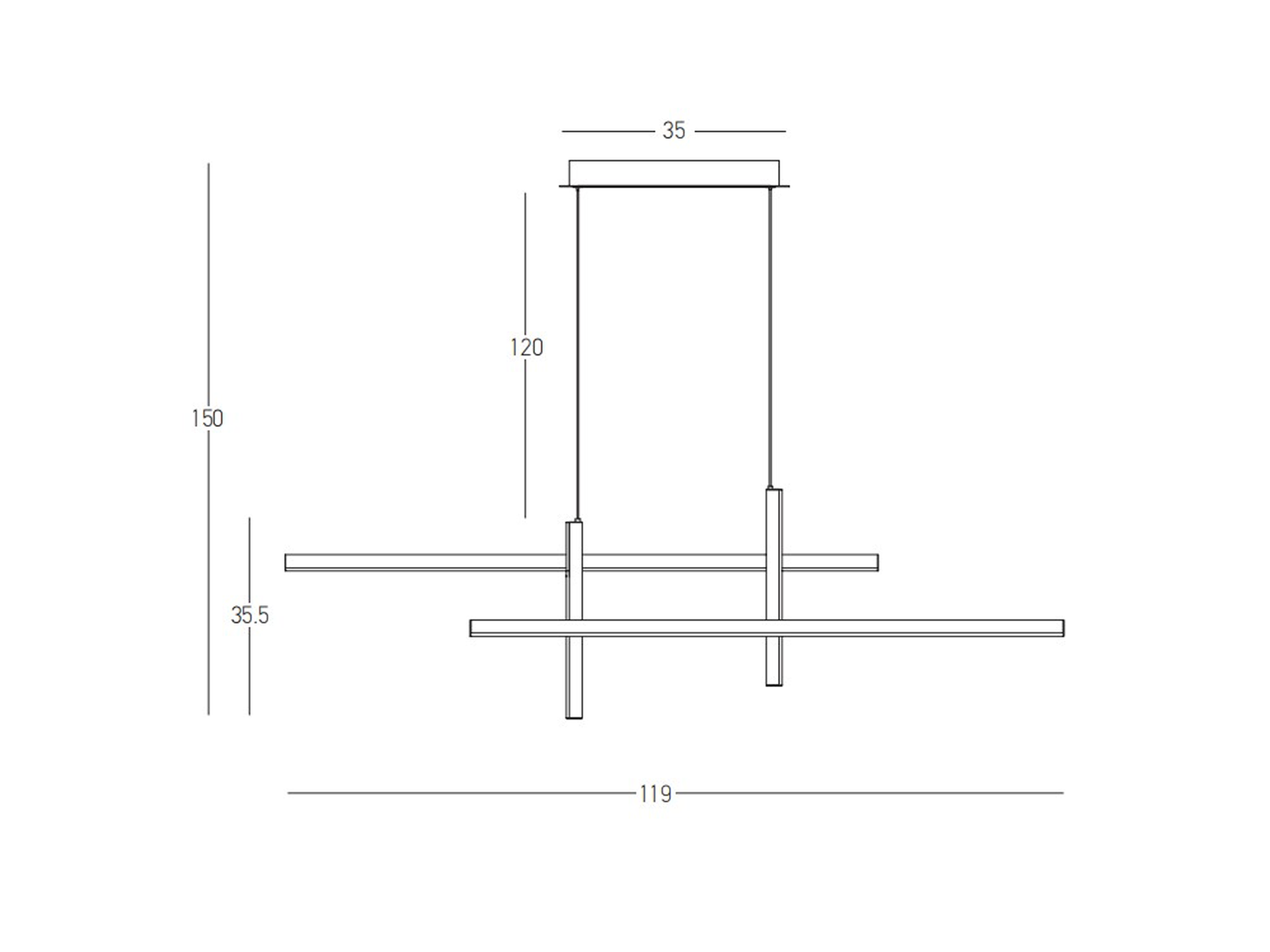 Závěsné LED stmívatelné svítidlo matně zlaté, 41W, 3000K, 119cm