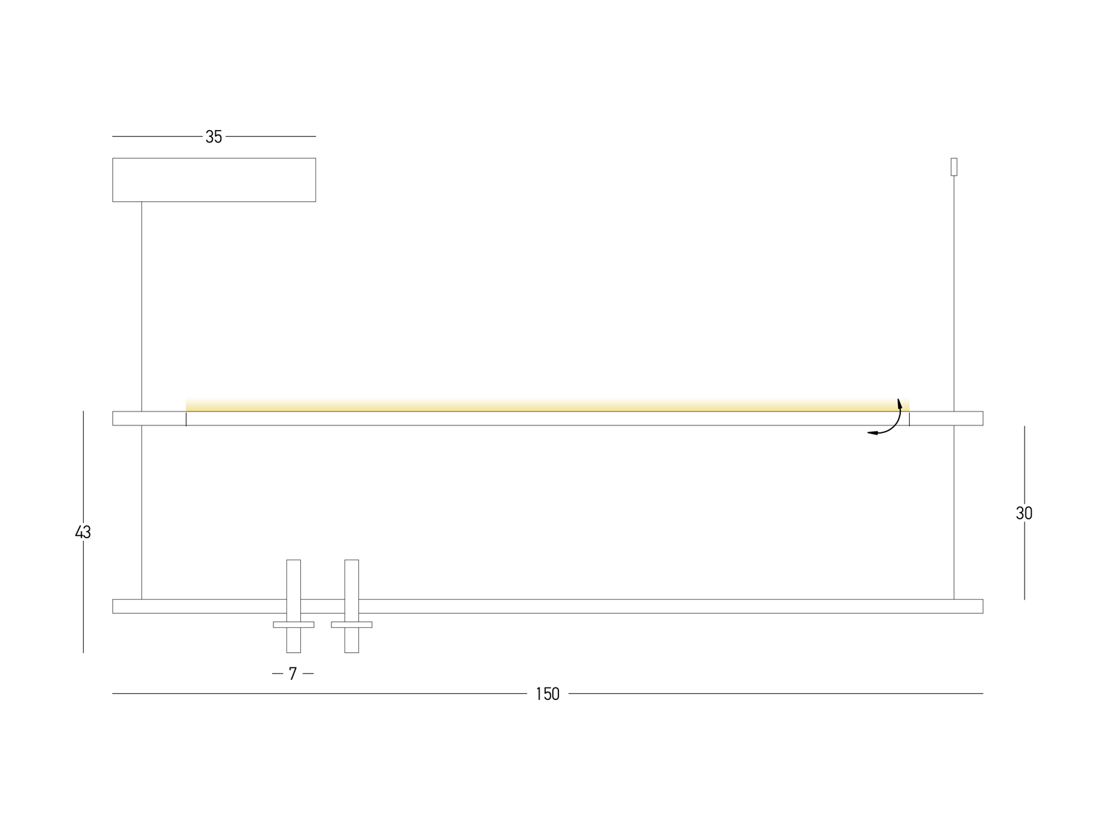 Závěsné LED svítidlo pískově černé 2x7W + 20W