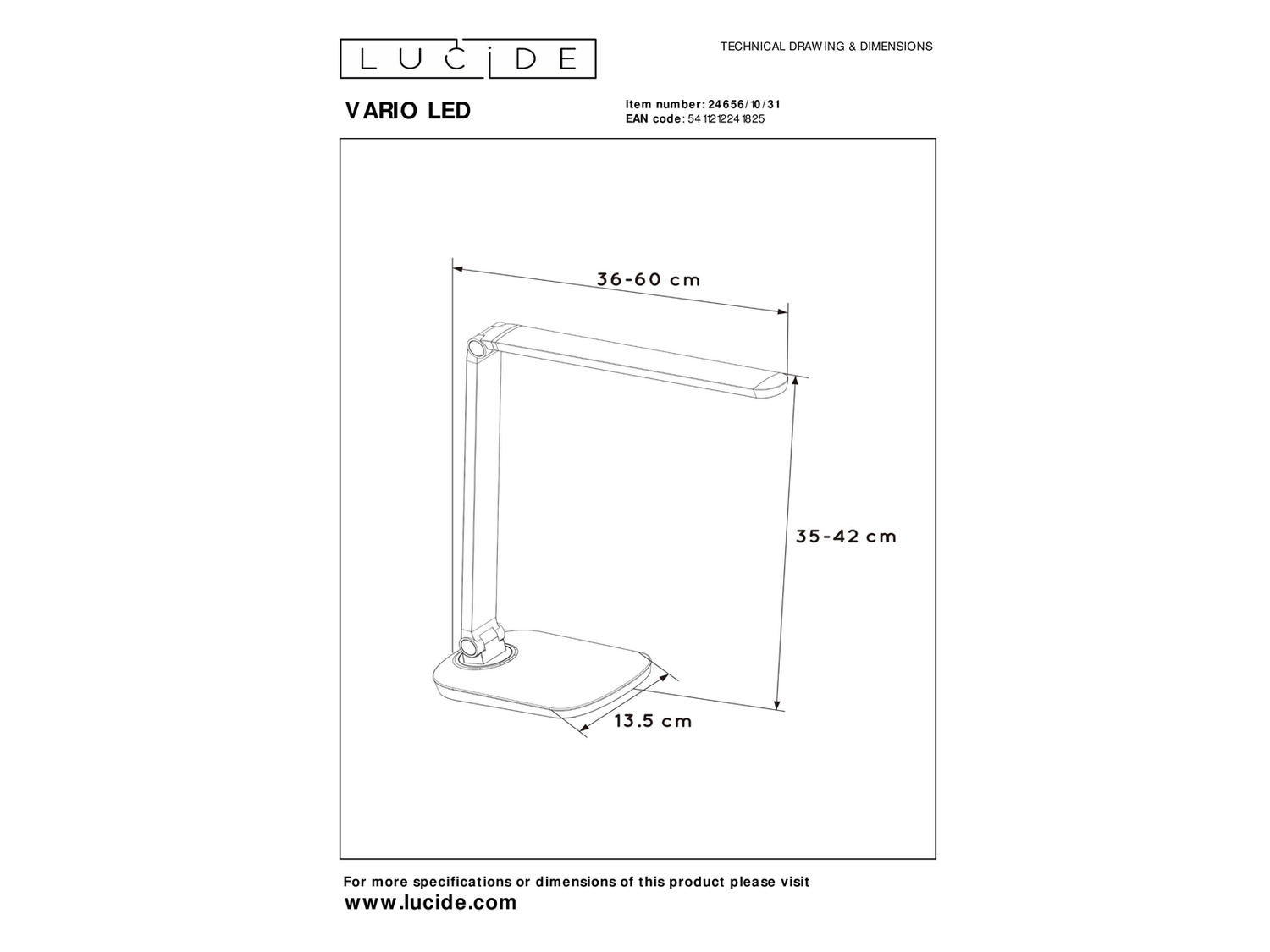 Stolní LED lampa Vario bílá, 8W, 2700K/6500K, 35-42cm