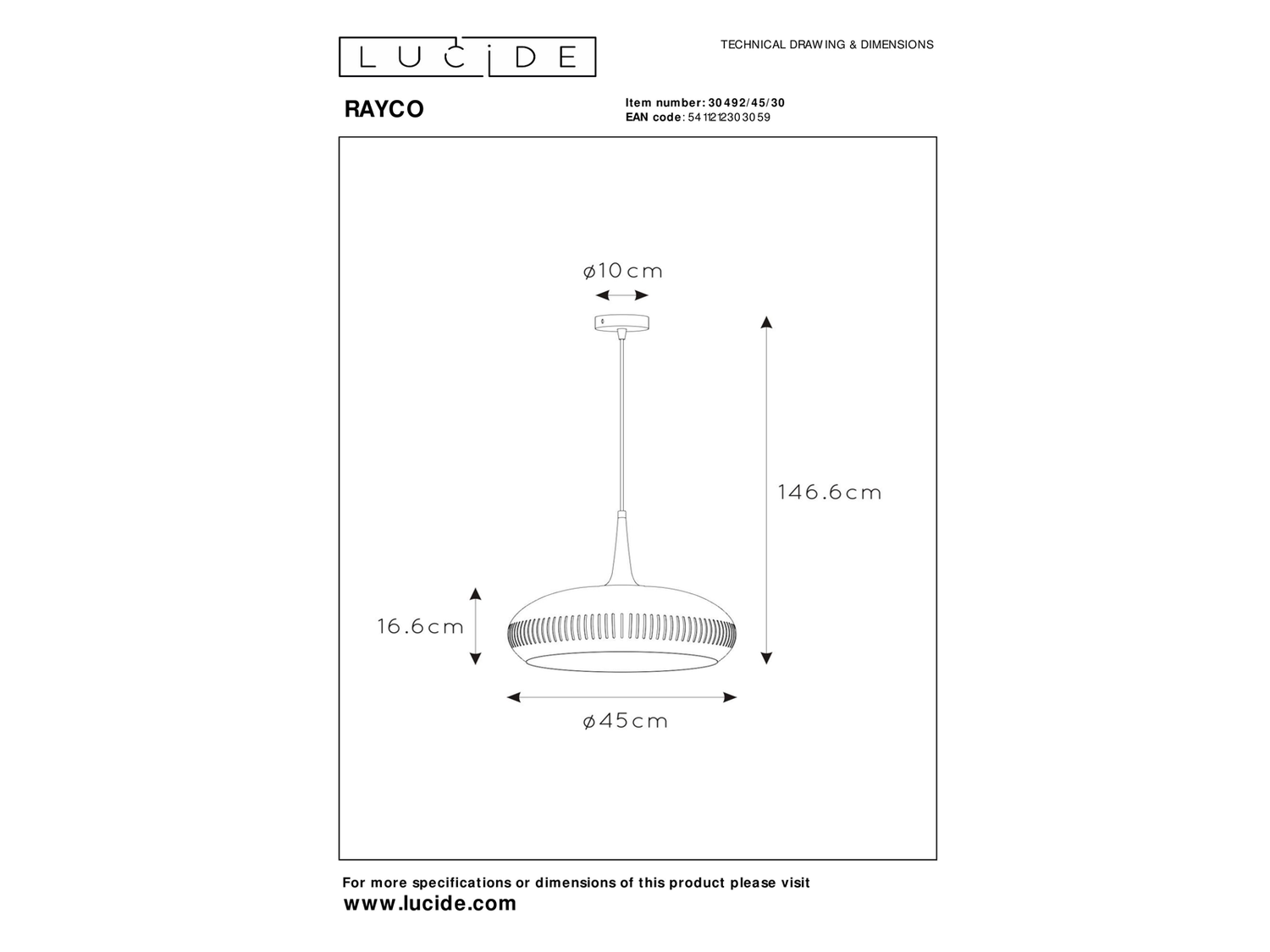 Závěsné svítidlo Rayco černé, E27, ø45cm