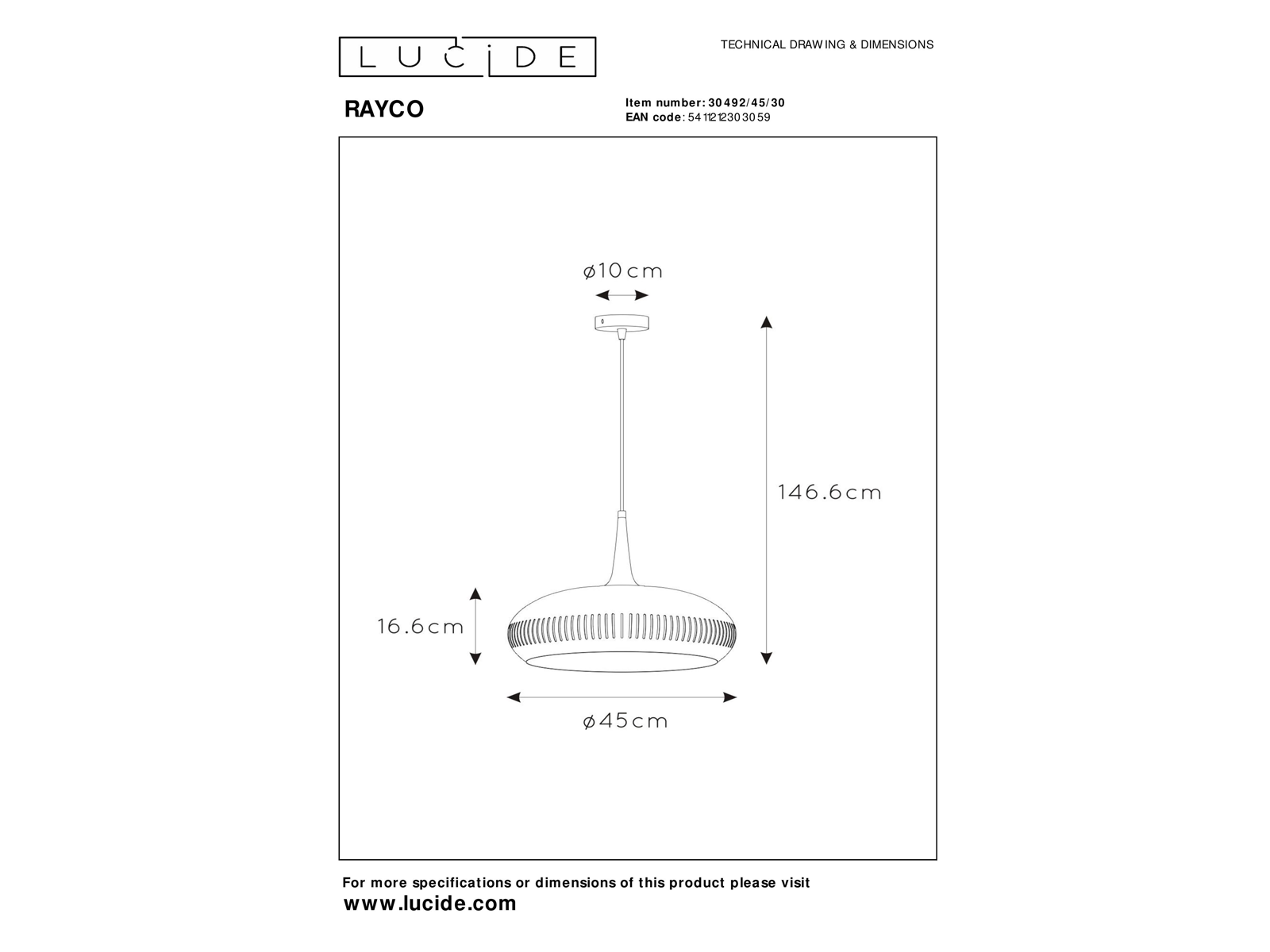 Závěsné svítidlo Rayco černé, E27, ø45cm