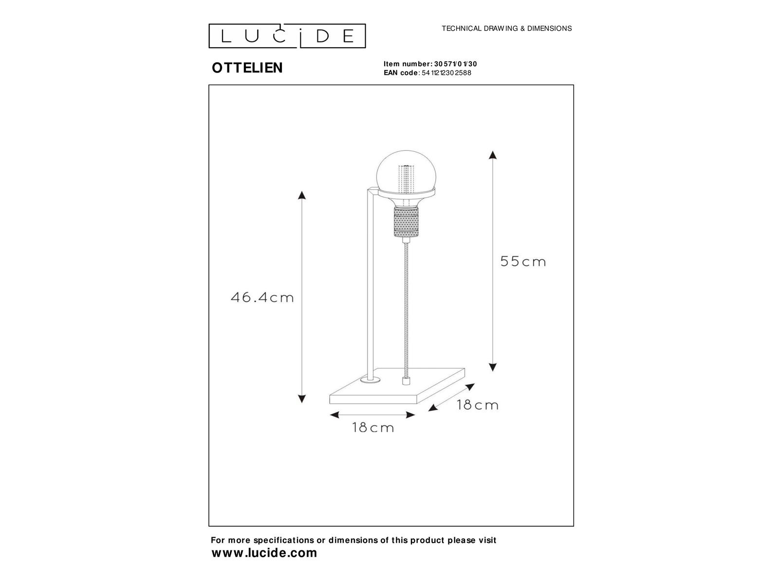 Stolní lampa Ottelien, matně zlatá/černá, E27, 46,4cm