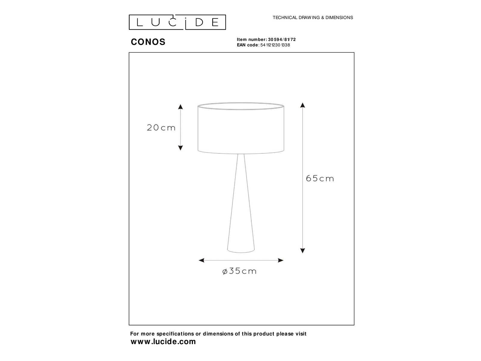 Stolní lampa Conos, přírodní, E27, 65cm