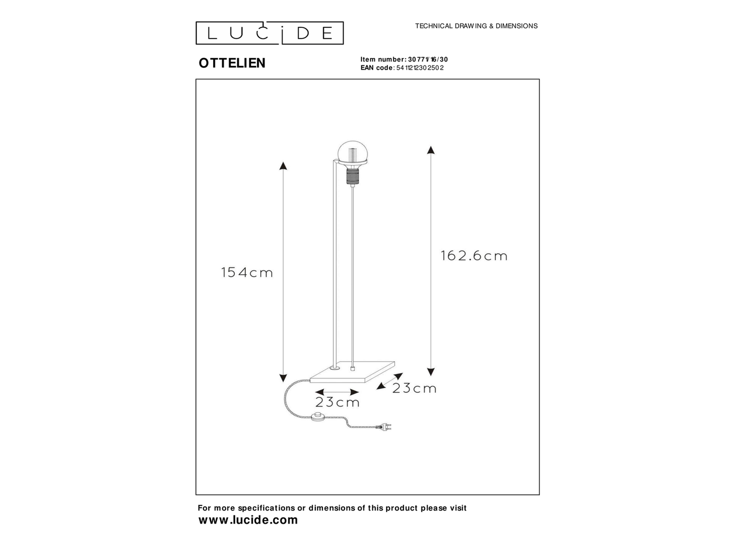 Stojací lampa Ottelien, matně zlatá/černá, E27, 154cm