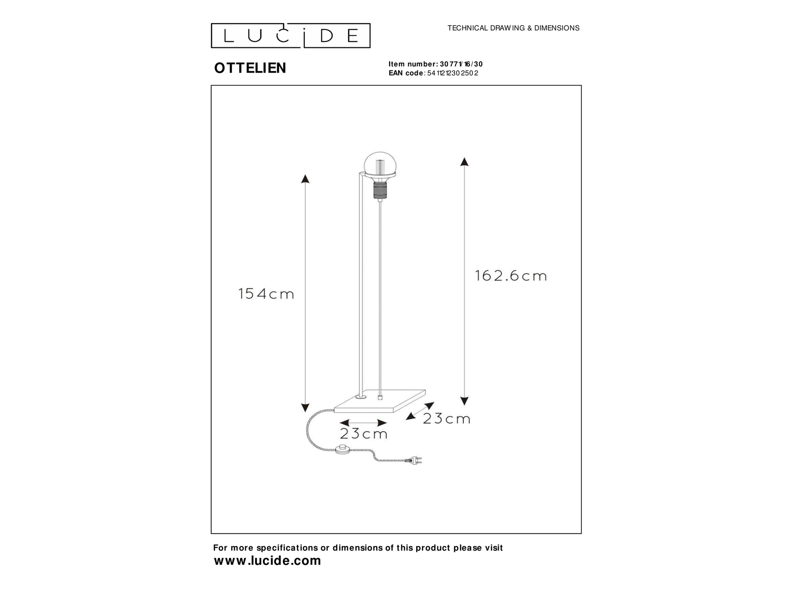 Stojací lampa Ottelien, matně zlatá/černá, E27, 154cm