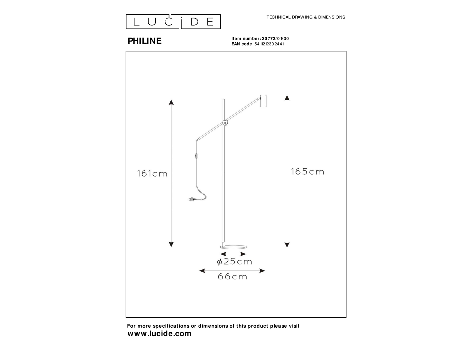 Stojací lampa Philine, černá, GU10, 165cm