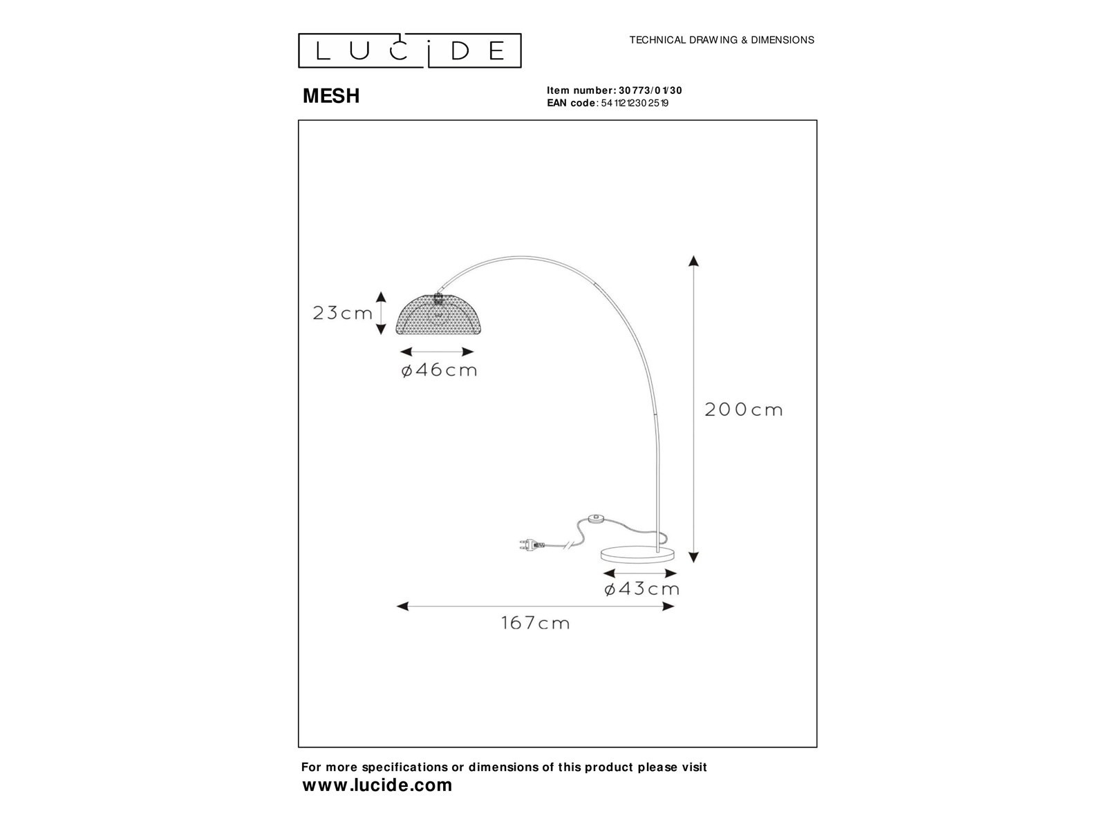 Stojací lampa Mesh černá, E27, 200cm