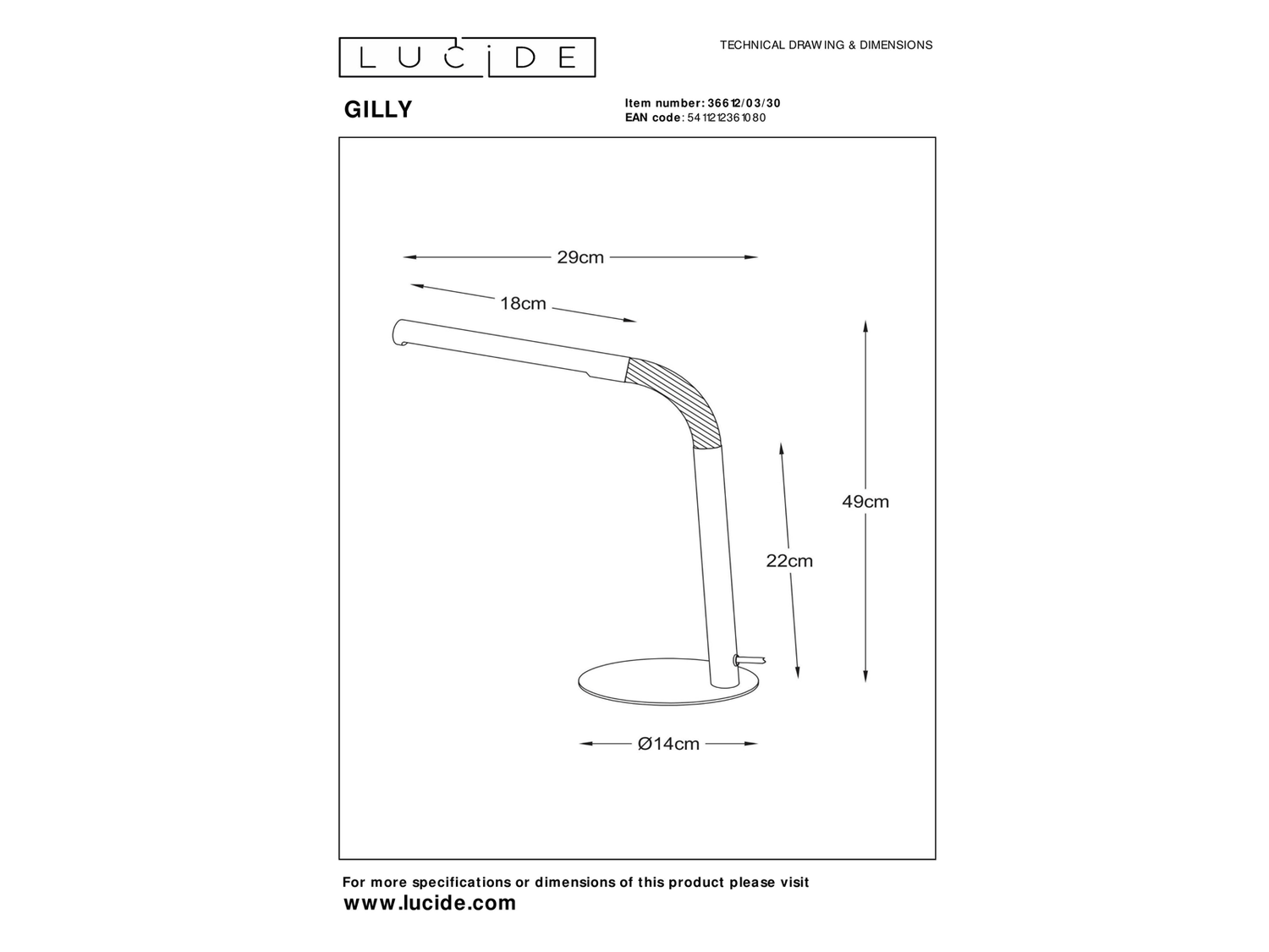 Stolní LED lampa Gilly černá, 3W, 2700K, 49cm