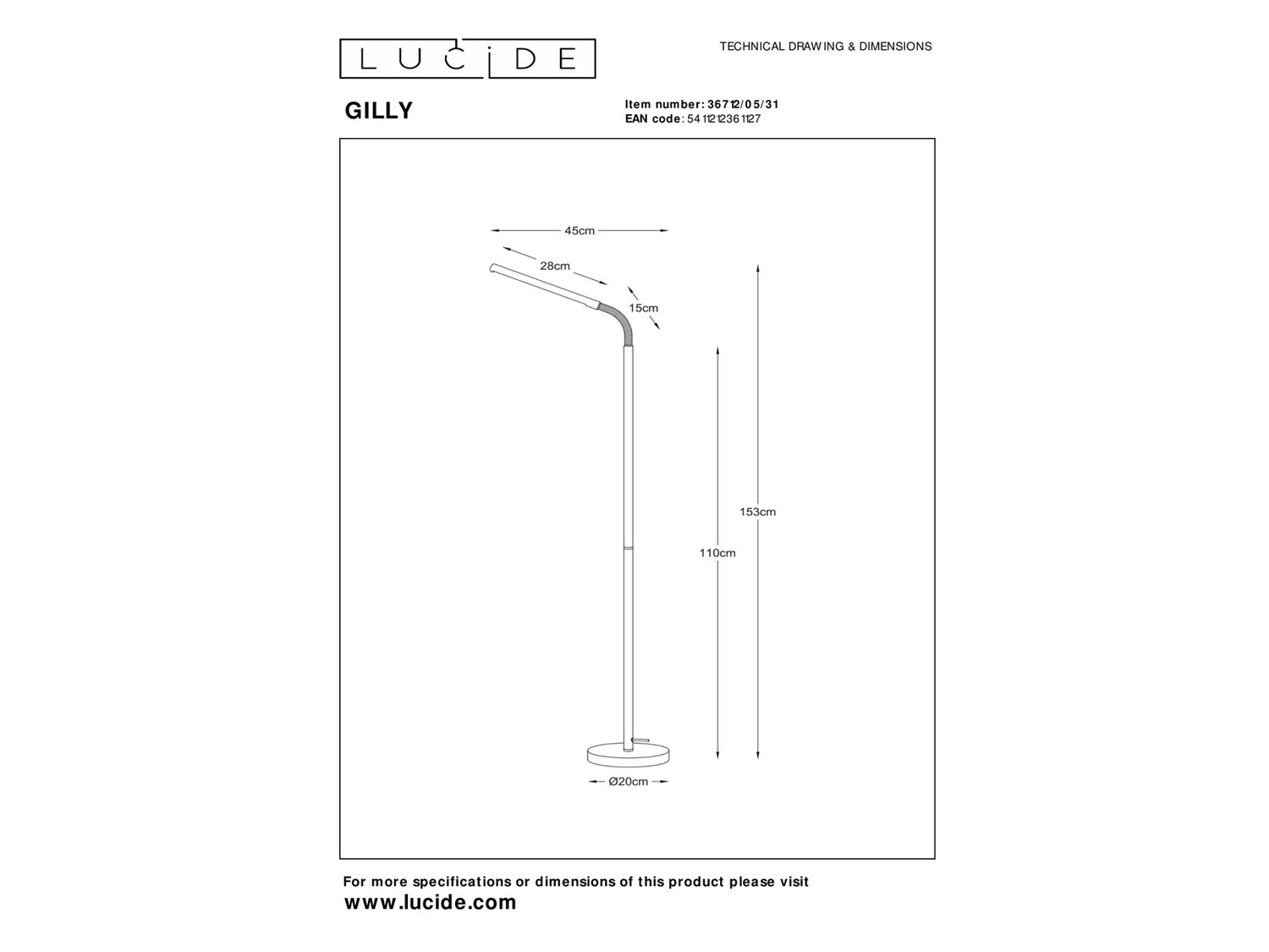 Stojací LED lampa Gilly bílá, 5W, 2700K, 153cm