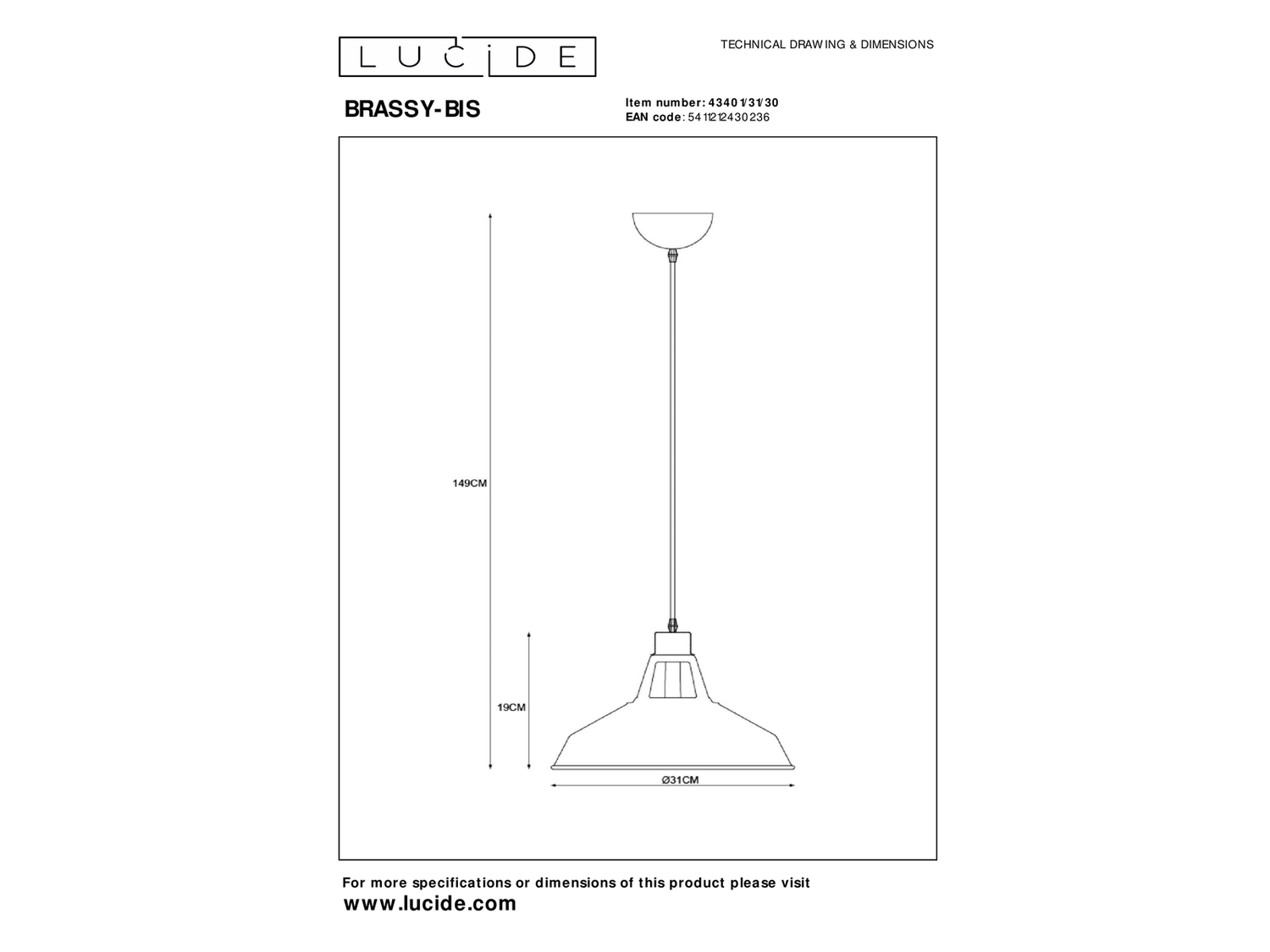 Závěsné svítidlo Brassy-Bis, černé, E27, ø31cm