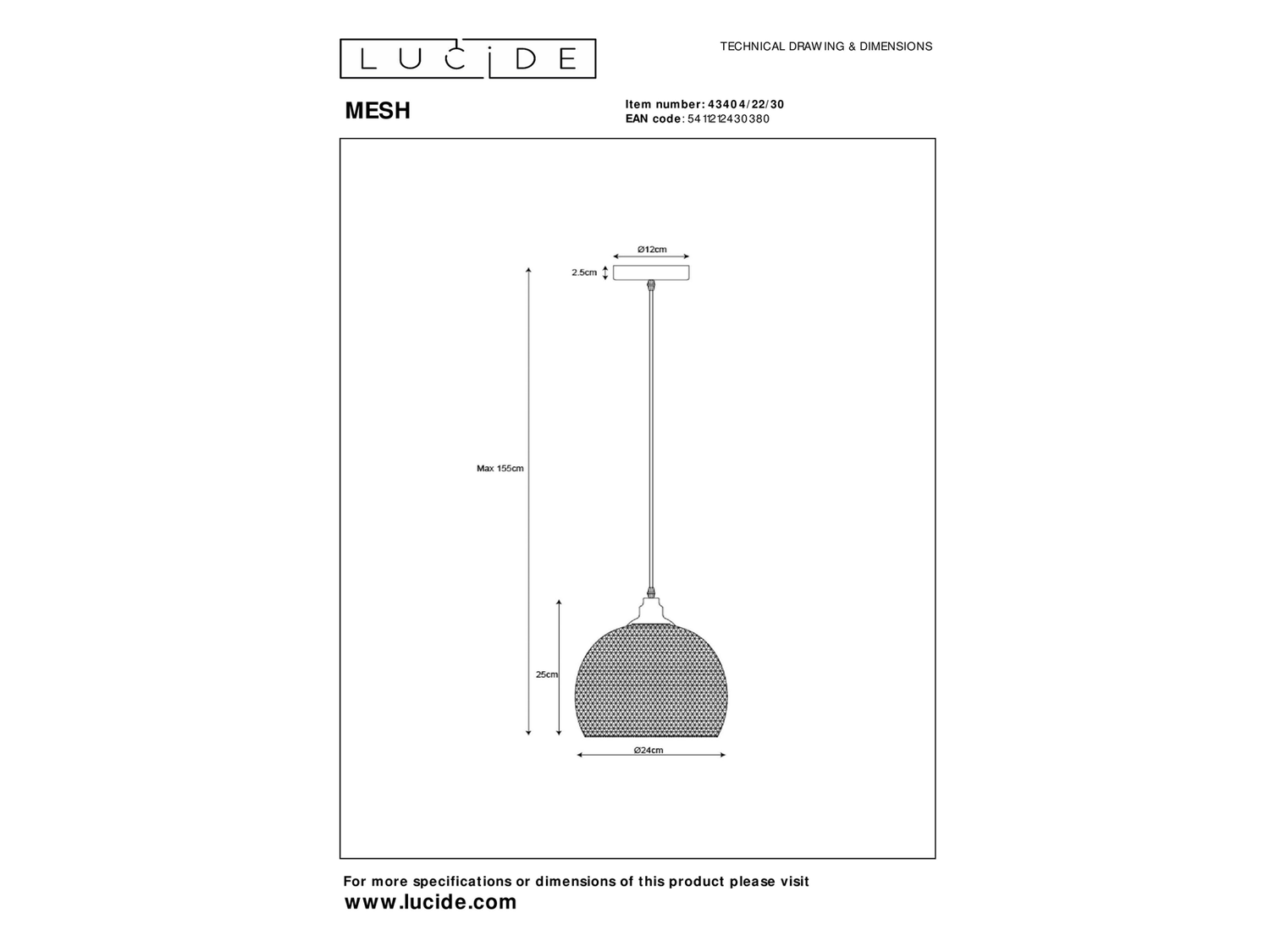 Závěsné svítidlo Mesh černé, E27, ø22cm