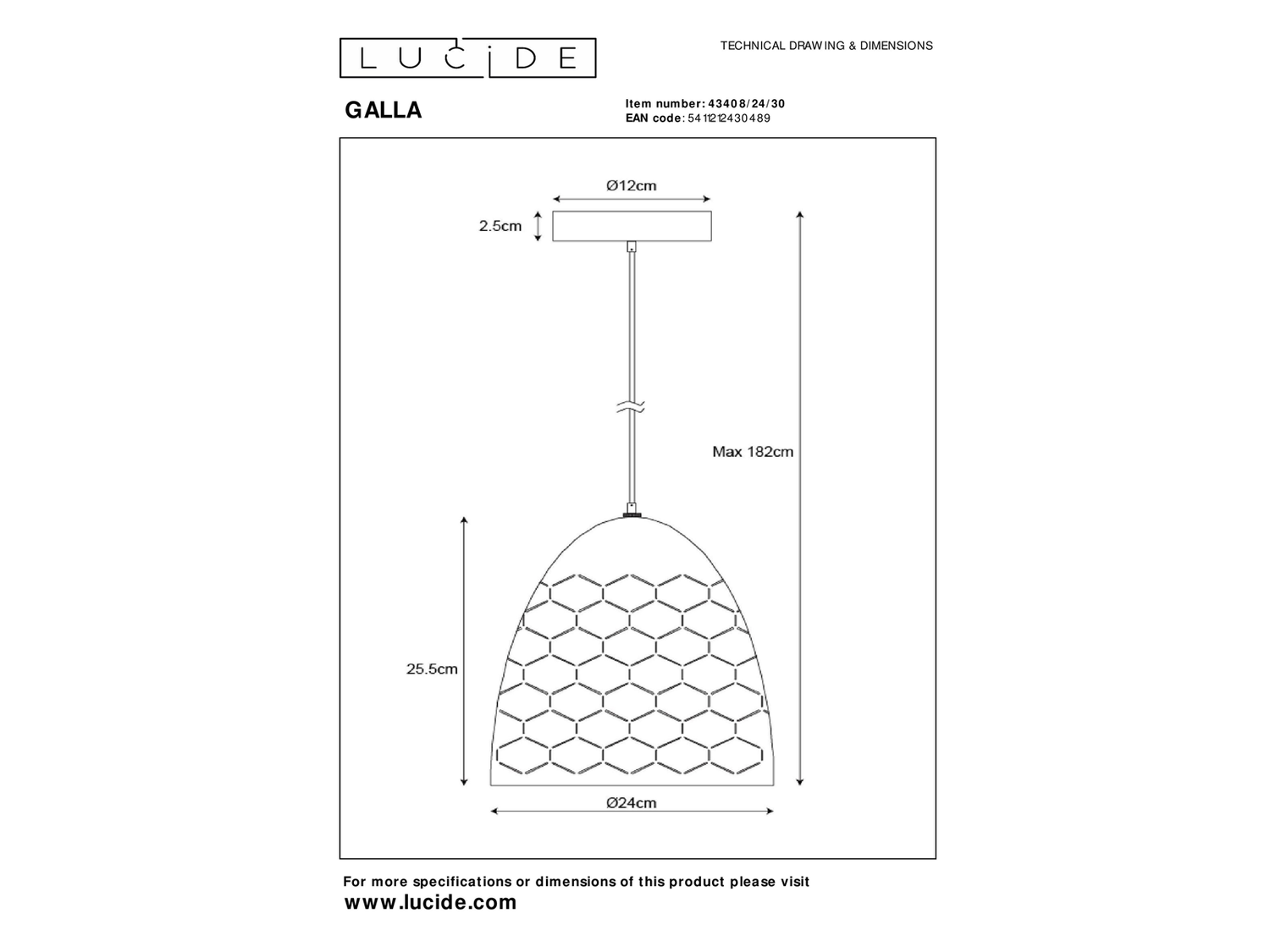 Závěsné svítidlo Galla, černé, E27, ø24cm