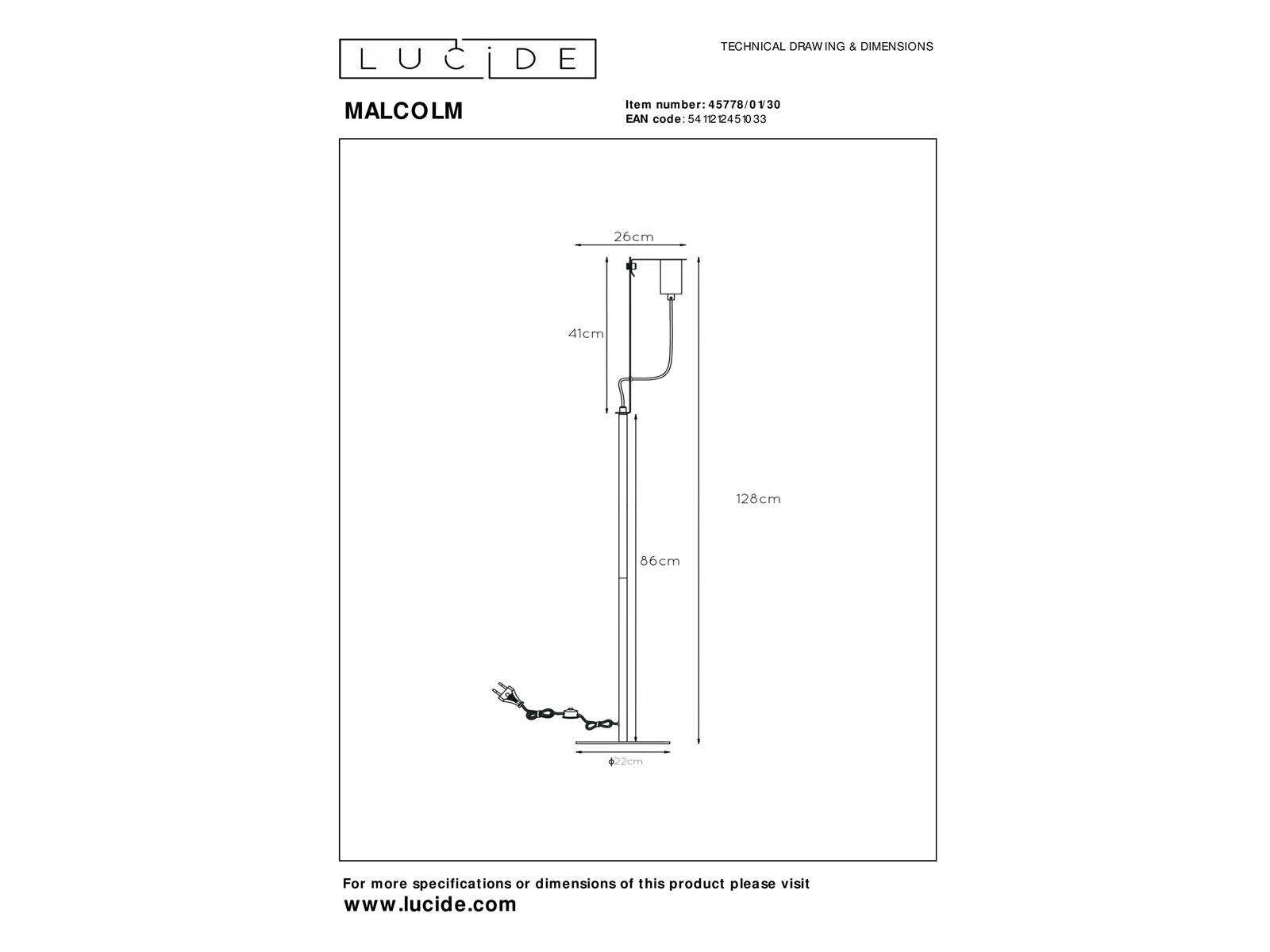 Stojací lampa Malcolm, matně zlatá/černá, E27, 128cm