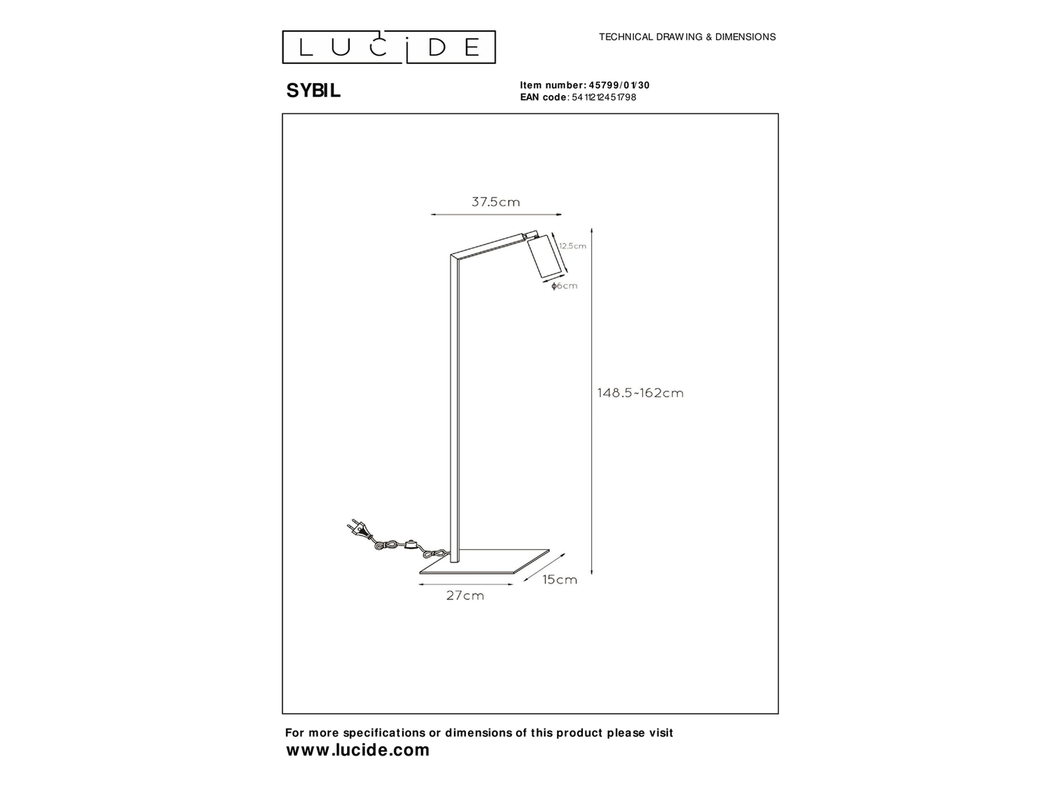 Stojací lampa Sybil, černá, GU10, 148,5-162cm