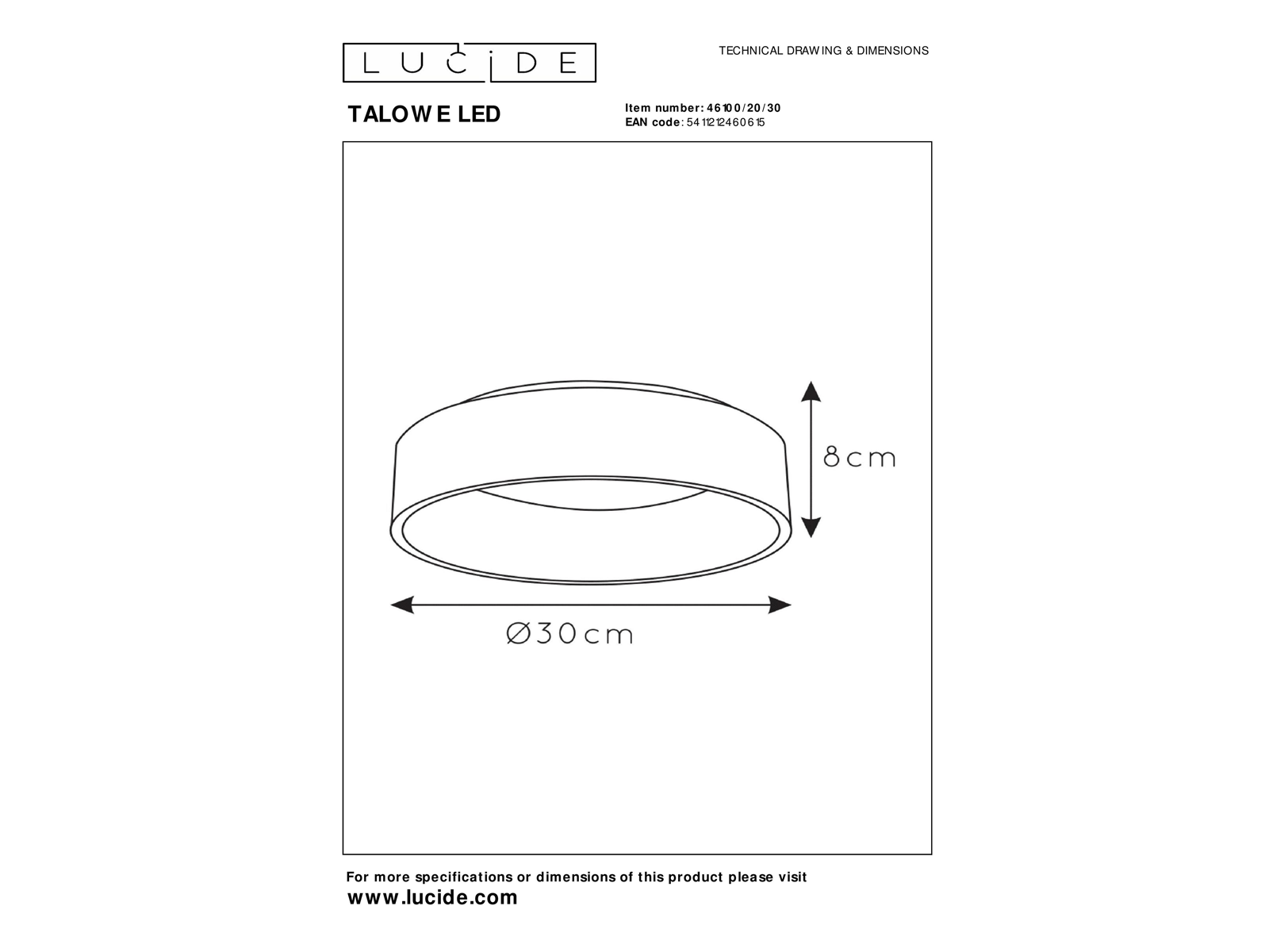 Stropní LED svítidlo Talowe černé, 20W, 3000K, ø30cm