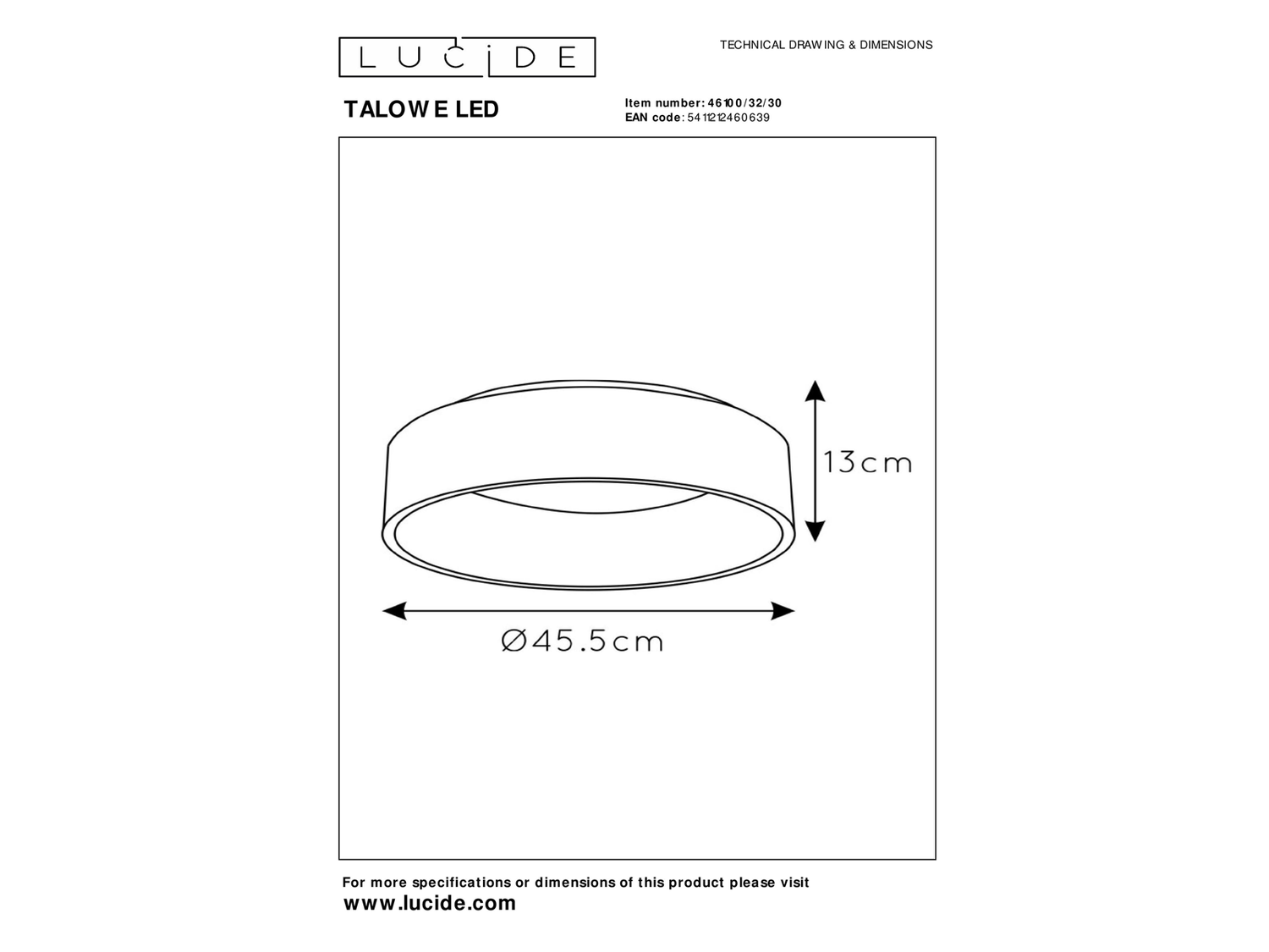 Stropní LED svítidlo Talowe černé, 30W, 3000K, ø45,5cm