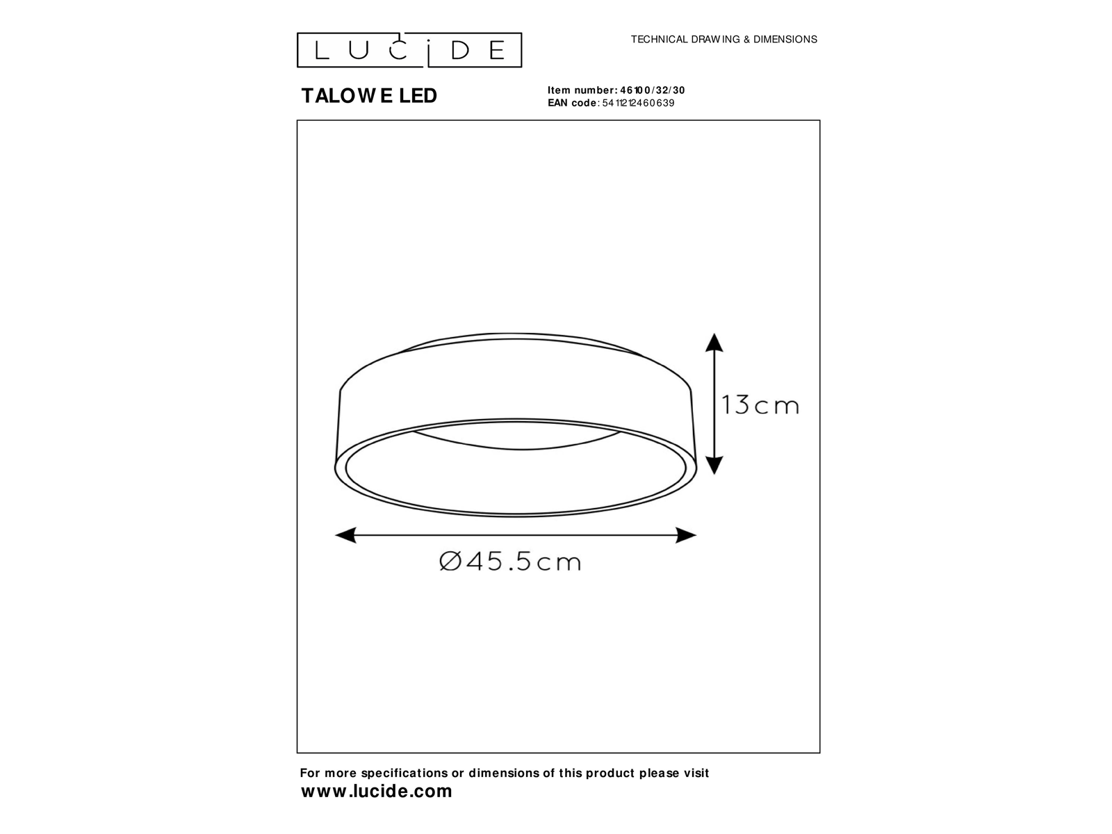 Stropní LED svítidlo Talowe černé, 30W, 3000K, ø45,5cm