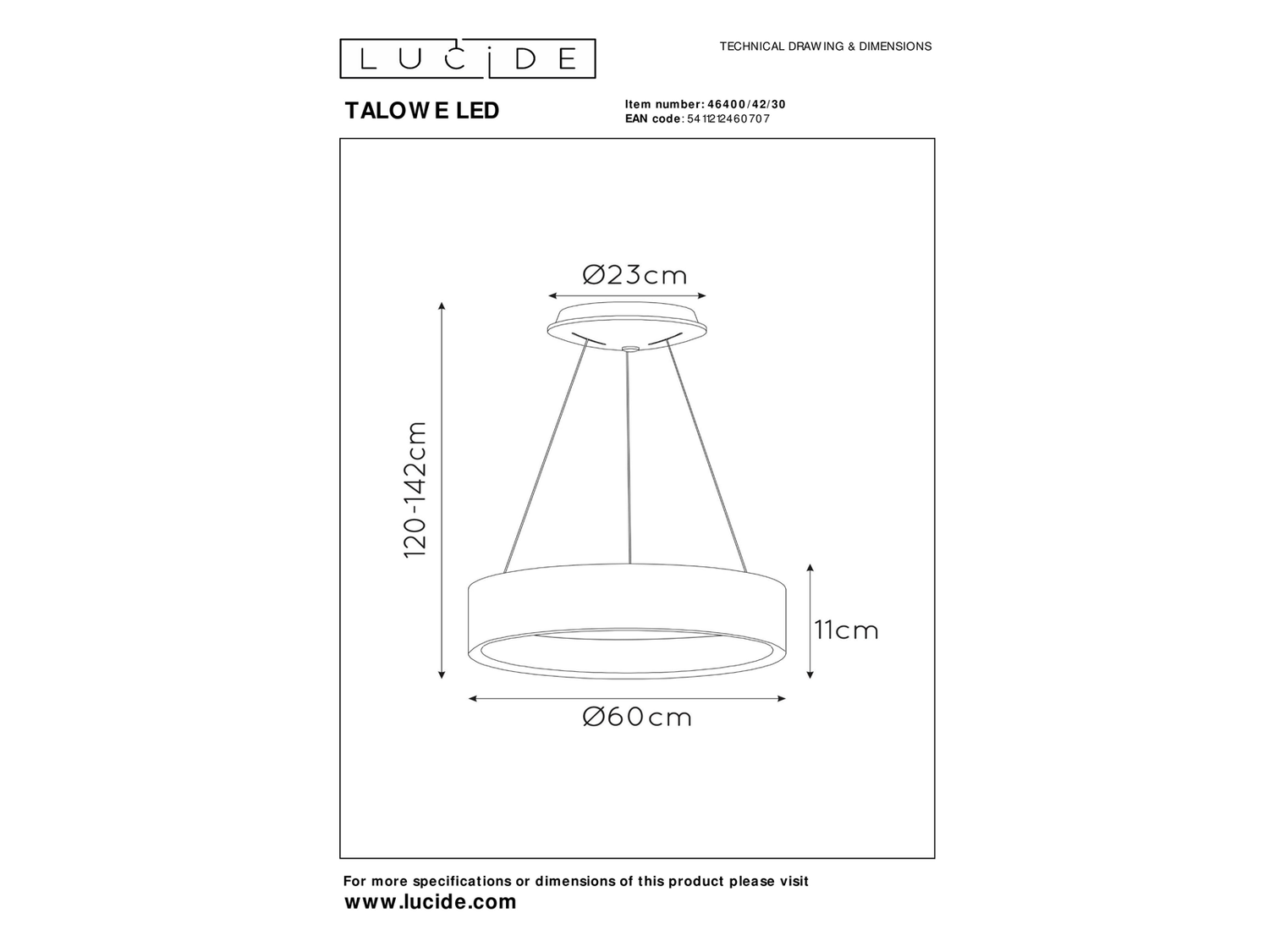 Závěsné LED svítidlo Talowe černé, 39W, 3000K, ø60cm