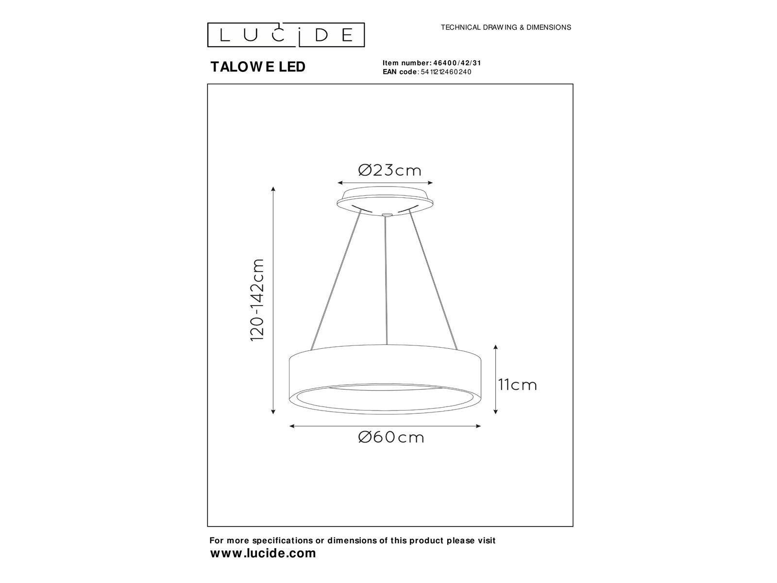 Závěsné LED svítidlo Talowe bílé, 39W, 3000K, ø60cm