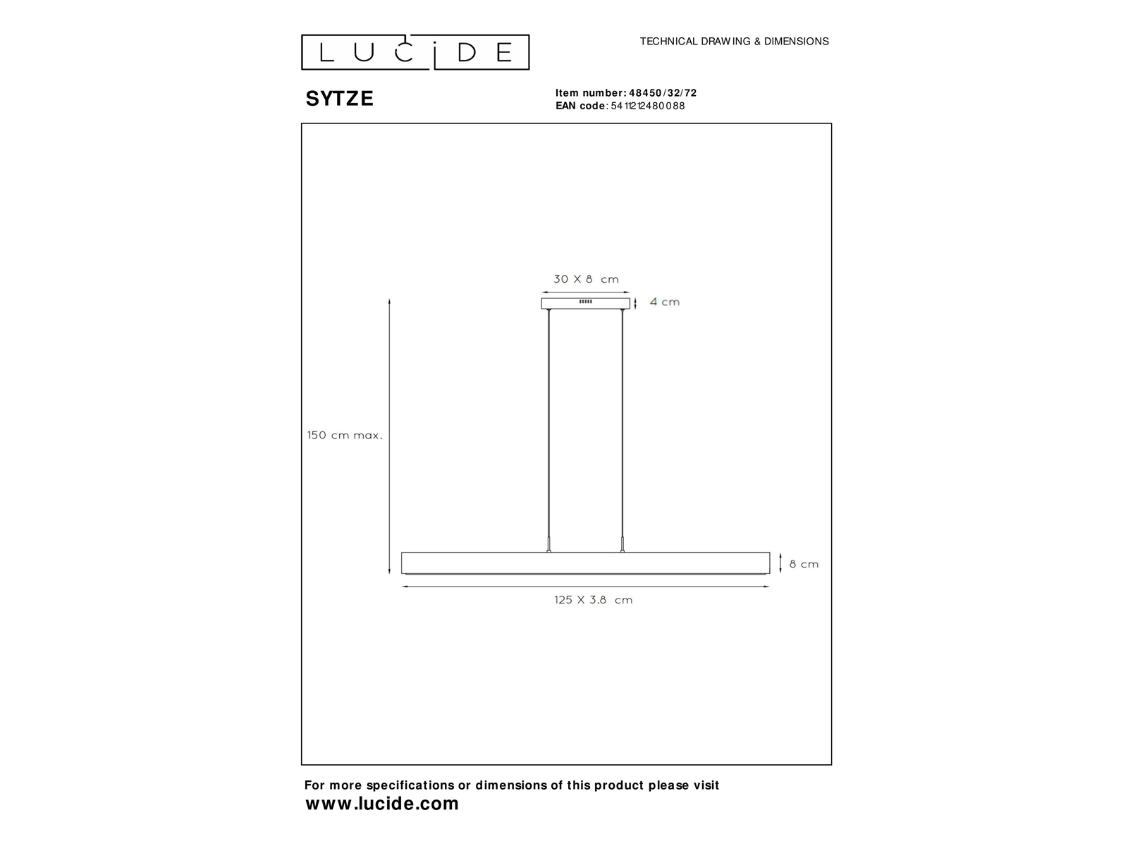 Závěsné LED svítidlo Sytze přírodní, stmívatelné, 32W, 3000K, 125cm